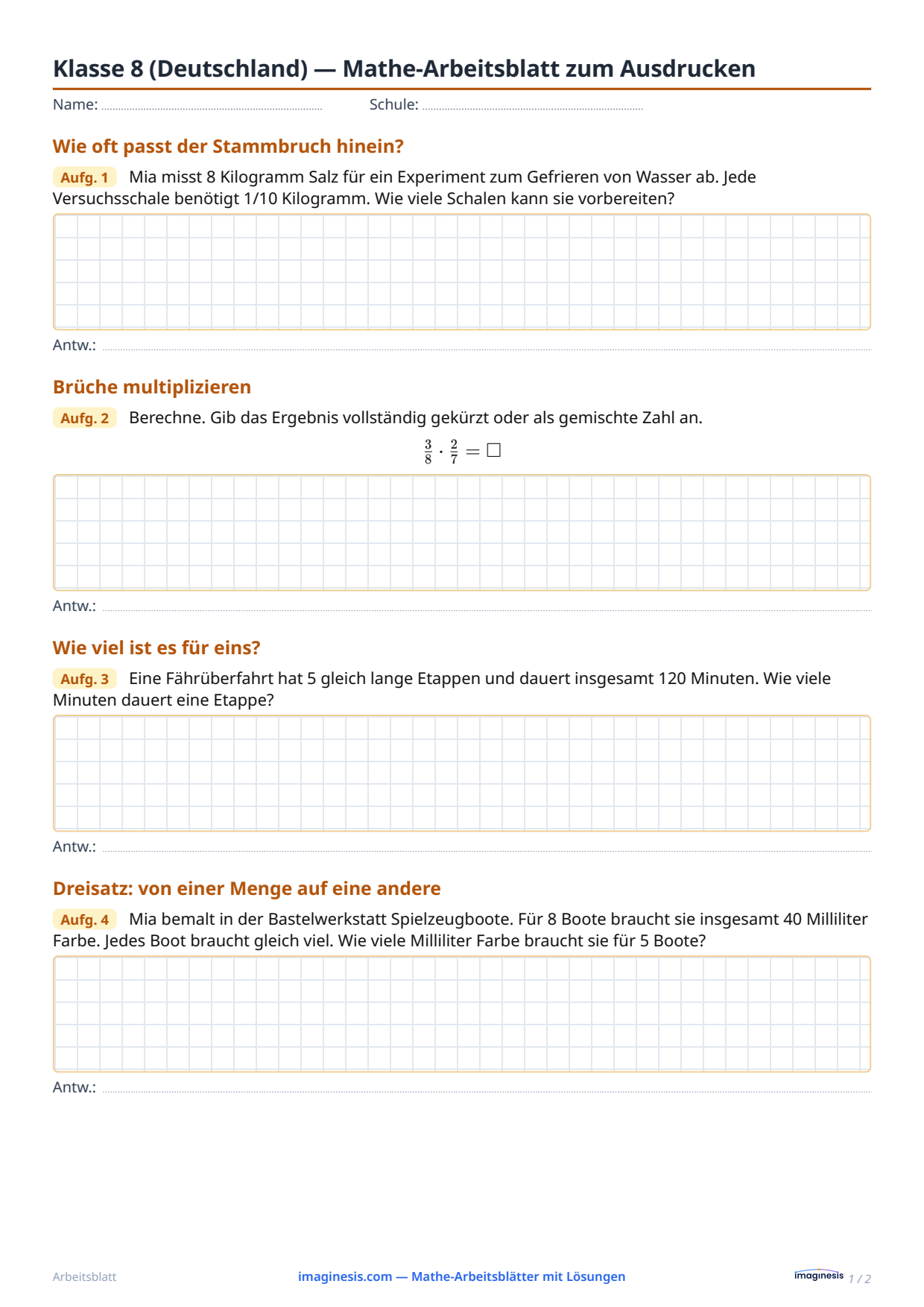Klasse 8 (Deutschland) — Mathe-Arbeitsblatt zum Ausdrucken — Schülerblatt: Mathe-Arbeitsblatt zum Ausdrucken (Klasse 8, Deutschland)