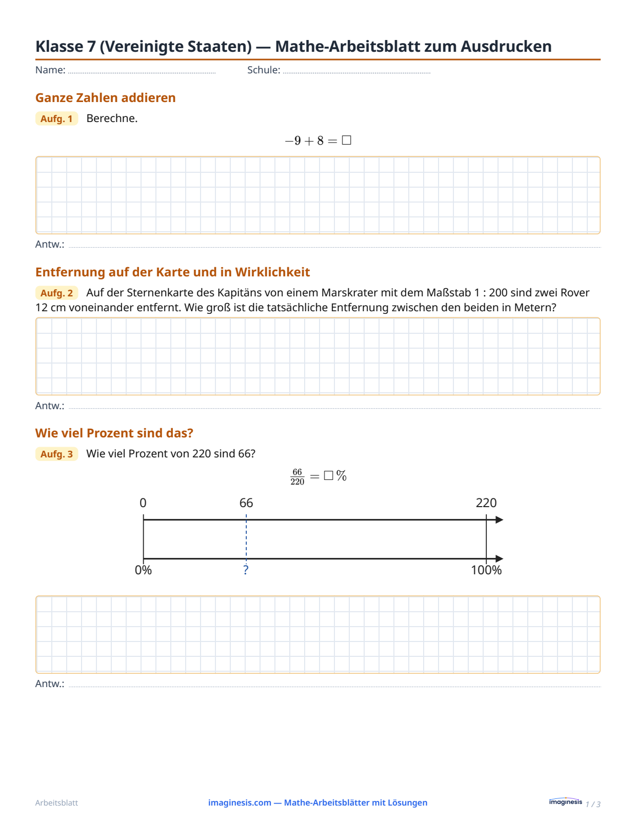 Klasse 7 (Vereinigte Staaten) — Mathe-Arbeitsblatt zum Ausdrucken — Schülerblatt: Mathe-Arbeitsblatt zum Ausdrucken (Klasse 7, Vereinigte Staaten)