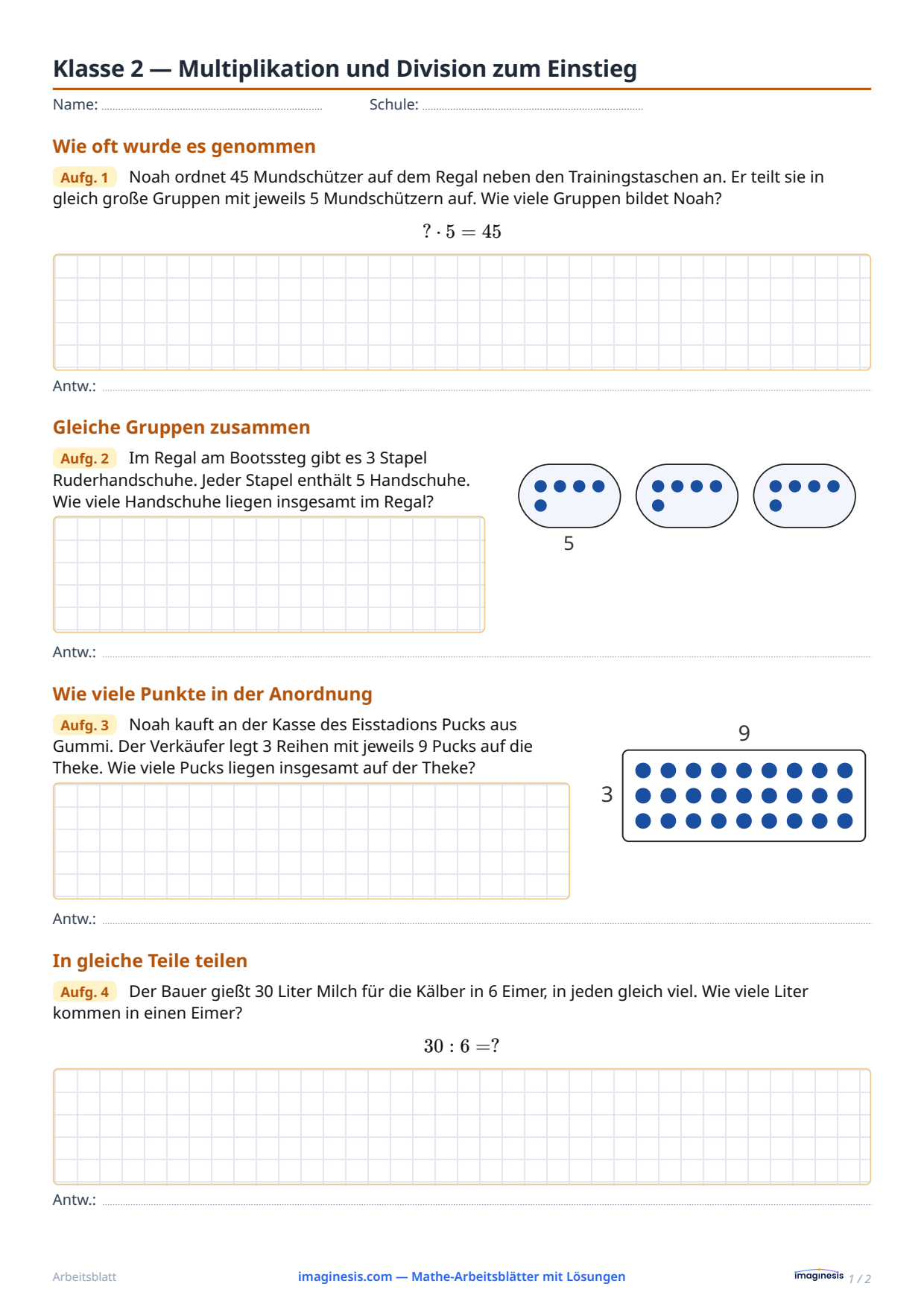 Klasse 2 — Multiplikation und Division zum Einstieg — Schülerblatt: Mathe-Arbeitsblatt zum Ausdrucken (Klasse 2, Polen)