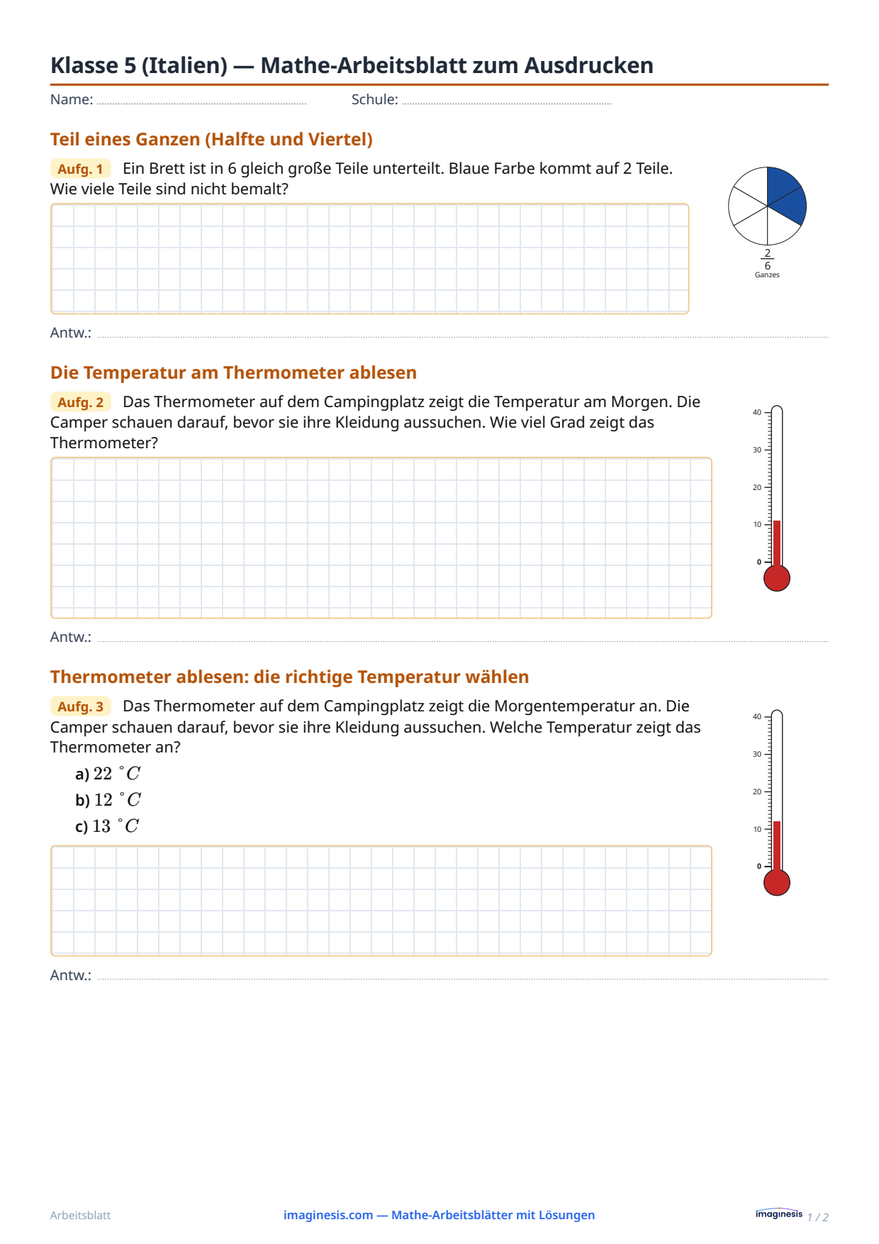 Klasse 5 (Italien) — Mathe-Arbeitsblatt zum Ausdrucken — Schülerblatt: Mathe-Arbeitsblatt zum Ausdrucken (Klasse 5, Italien)