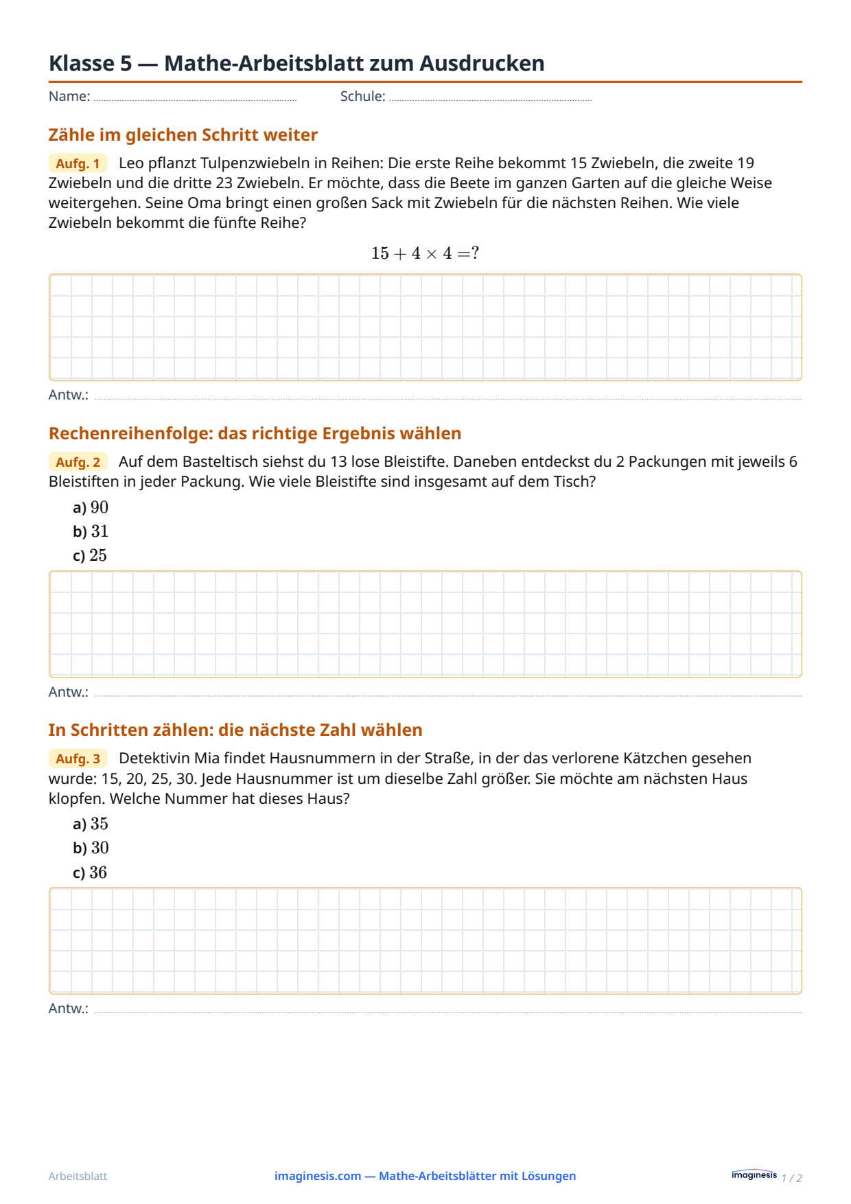Klasse 5 — Mathe-Arbeitsblatt zum Ausdrucken — Schülerblatt: Mathe-Arbeitsblatt zum Ausdrucken (Klasse 5, Vereinigtes Königreich)