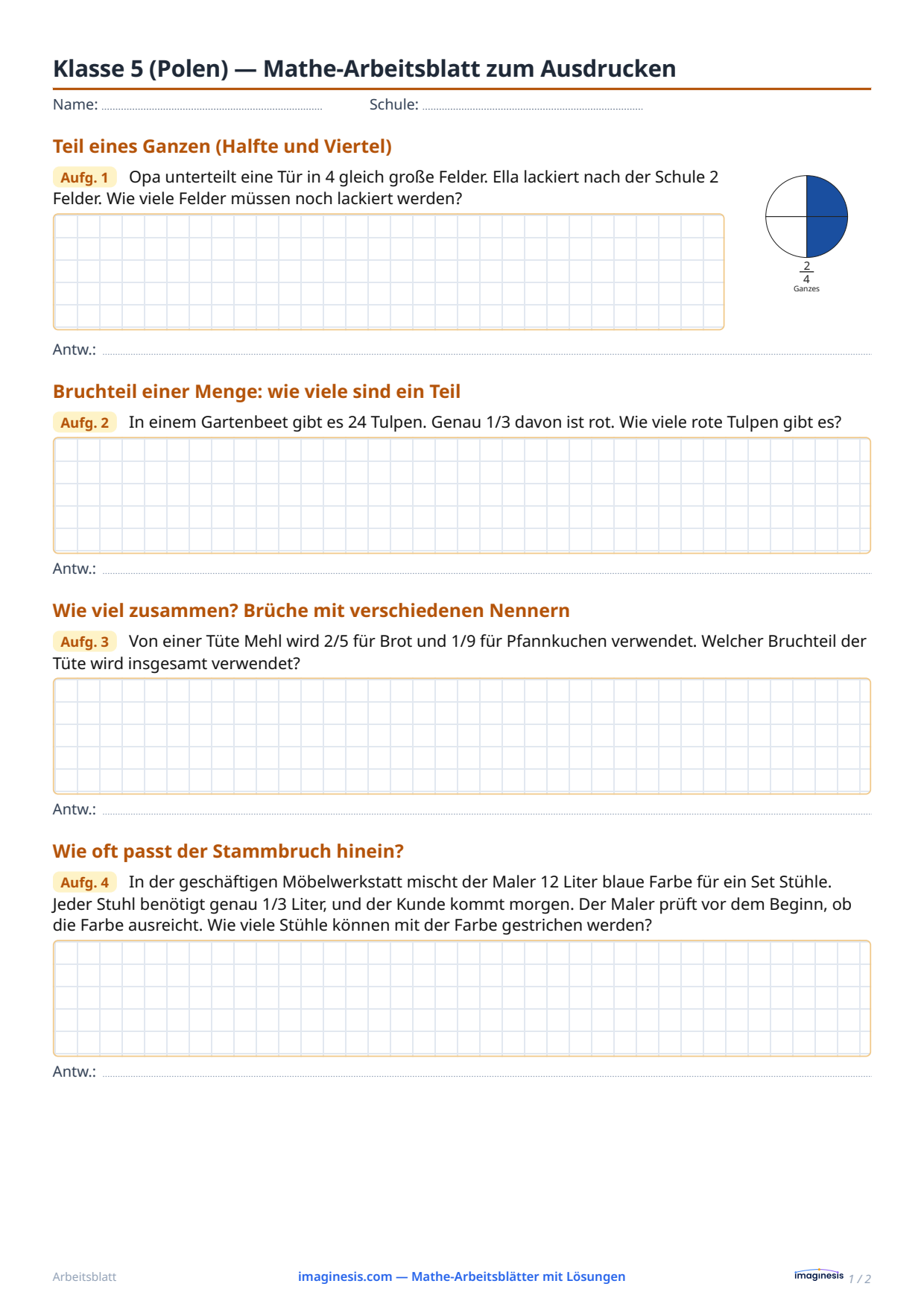 Klasse 5 (Polen) — Mathe-Arbeitsblatt zum Ausdrucken — Schülerblatt: Mathe-Arbeitsblatt zum Ausdrucken (Klasse 5, Polen)