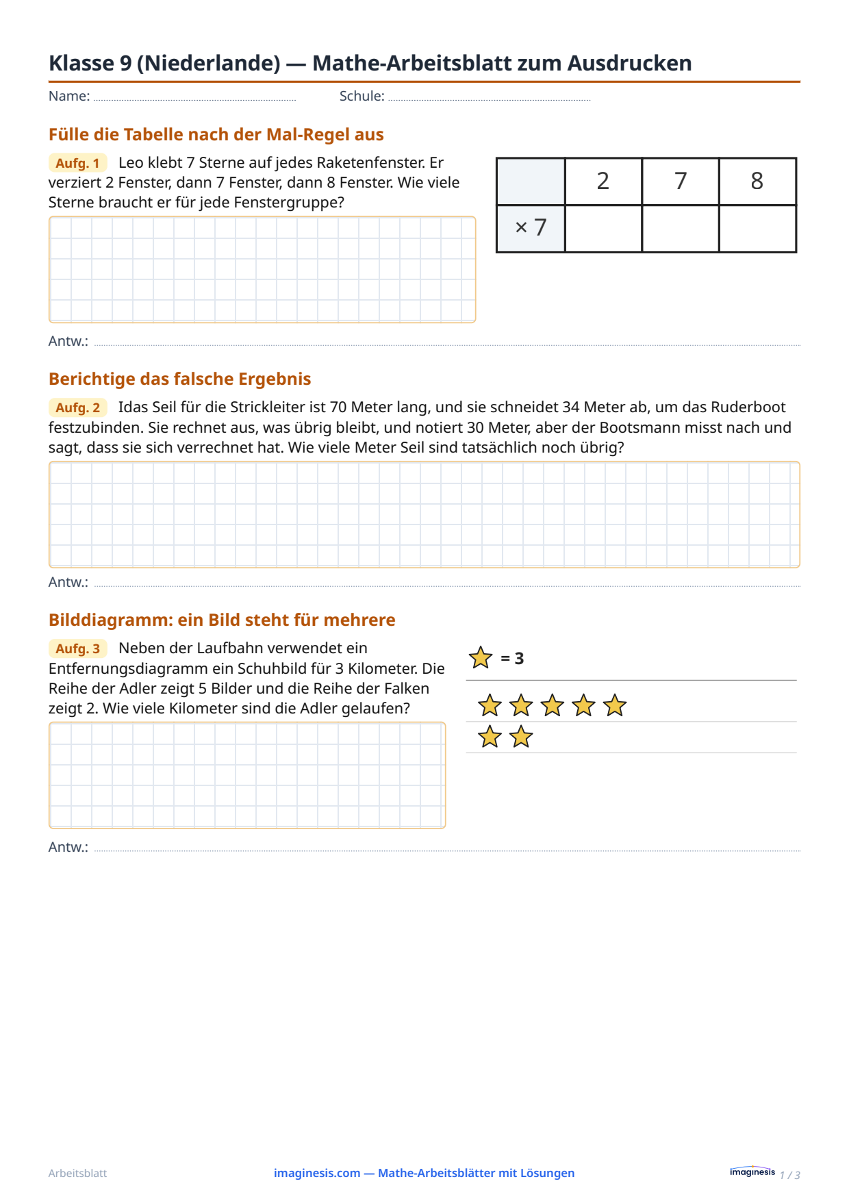 Klasse 9 (Niederlande) — Mathe-Arbeitsblatt zum Ausdrucken — Schülerblatt: Mathe-Arbeitsblatt zum Ausdrucken (Klasse 9, Niederlande)