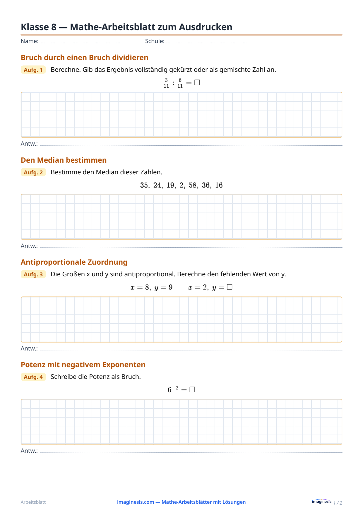 Klasse 8 — Mathe-Arbeitsblatt zum Ausdrucken — Schülerblatt: Mathe-Arbeitsblatt zum Ausdrucken (Klasse 8, Vereinigtes Königreich)