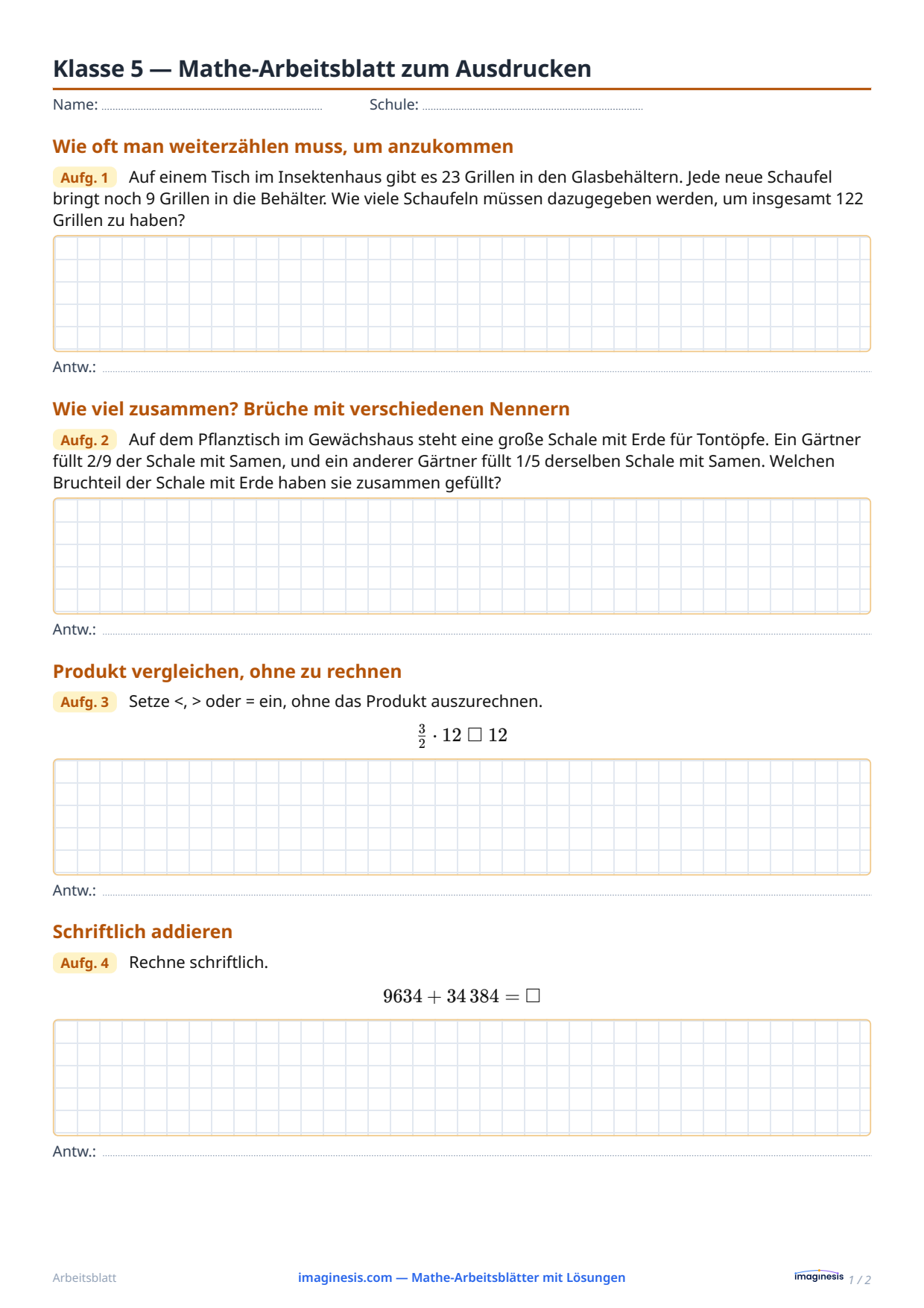 Klasse 5 — Mathe-Arbeitsblatt zum Ausdrucken — Schülerblatt: Mathe-Arbeitsblatt zum Ausdrucken (Klasse 5, Vereinigtes Königreich)