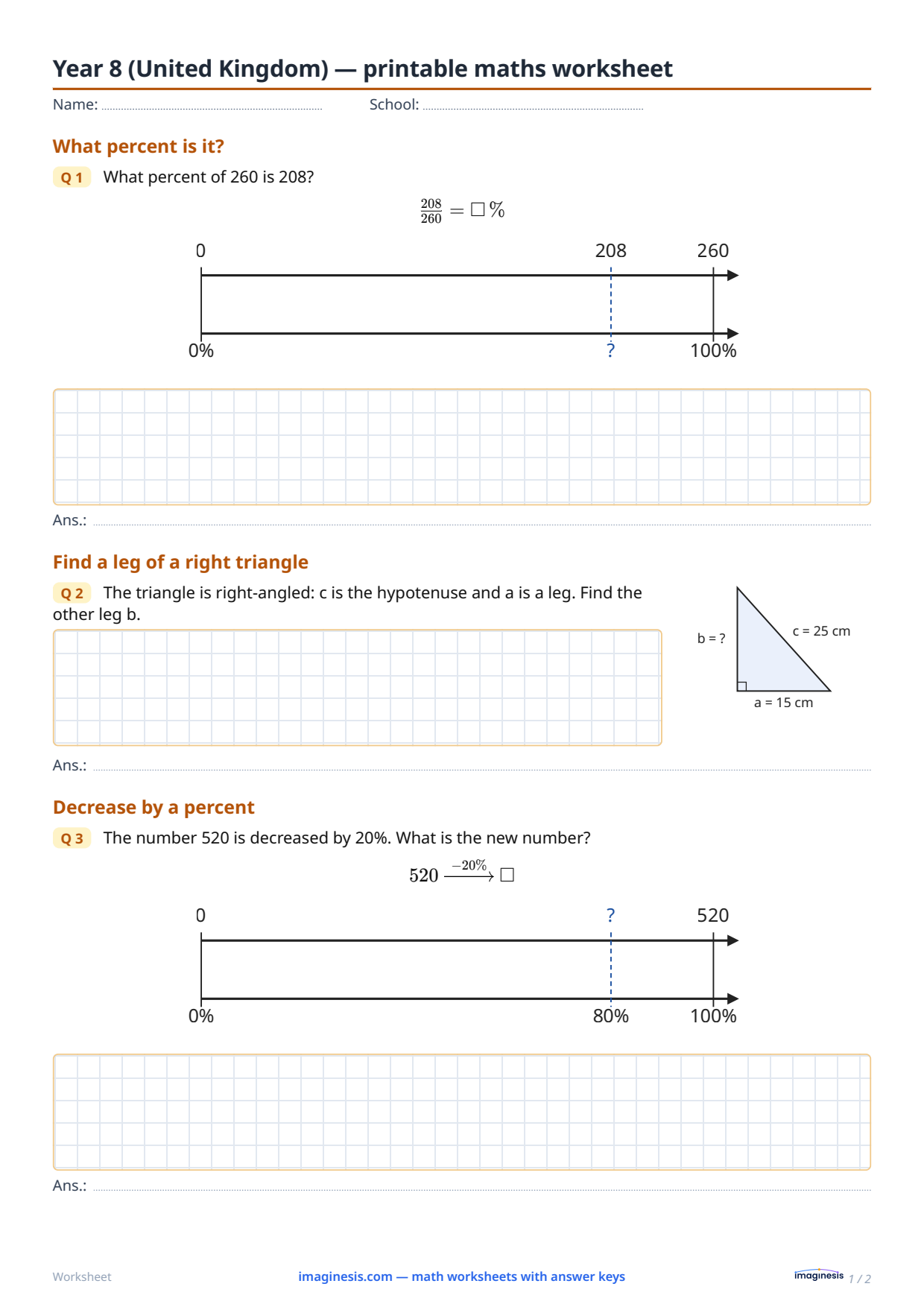 Year 8 (United Kingdom) — printable maths worksheet — Student sheet: printable math worksheet (Year 8, United Kingdom)
