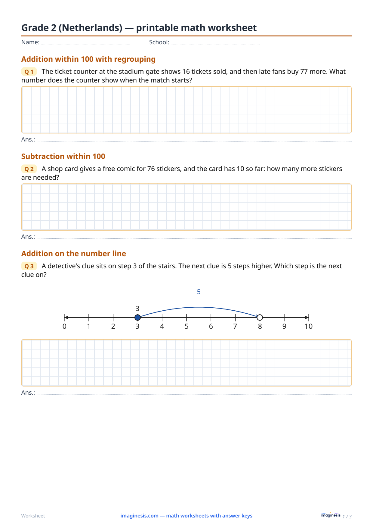Grade 2 (Netherlands) — printable math worksheet — Student sheet: printable math worksheet (Grade 2, Netherlands)