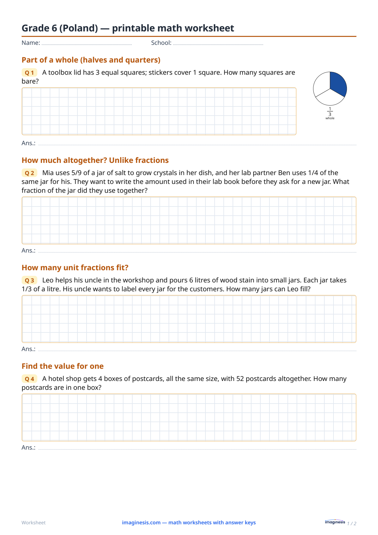Grade 6 (Poland) — printable math worksheet — Student sheet: printable math worksheet (Grade 6, Poland)