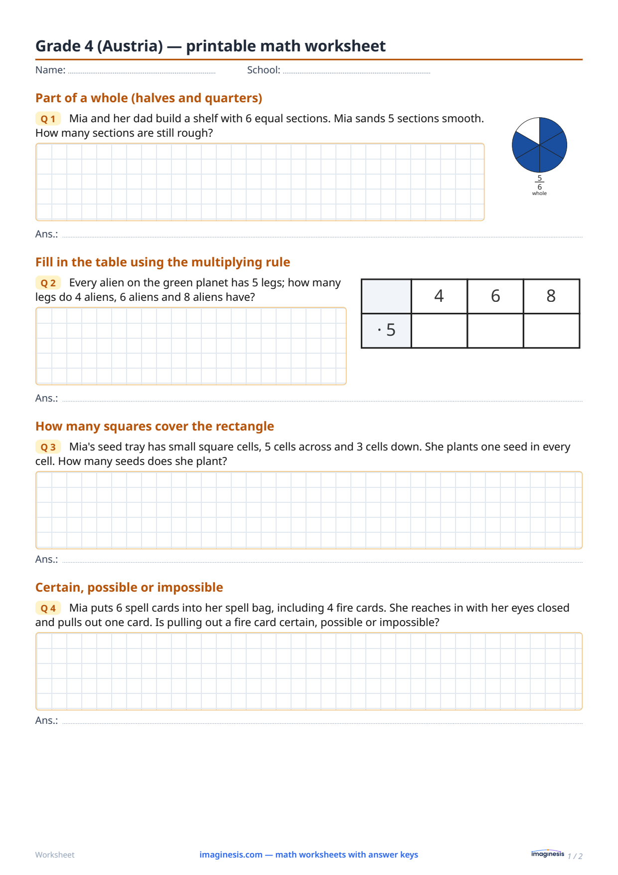 Grade 4 (Austria) — printable math worksheet — Student sheet: printable math worksheet (Grade 4, Austria)