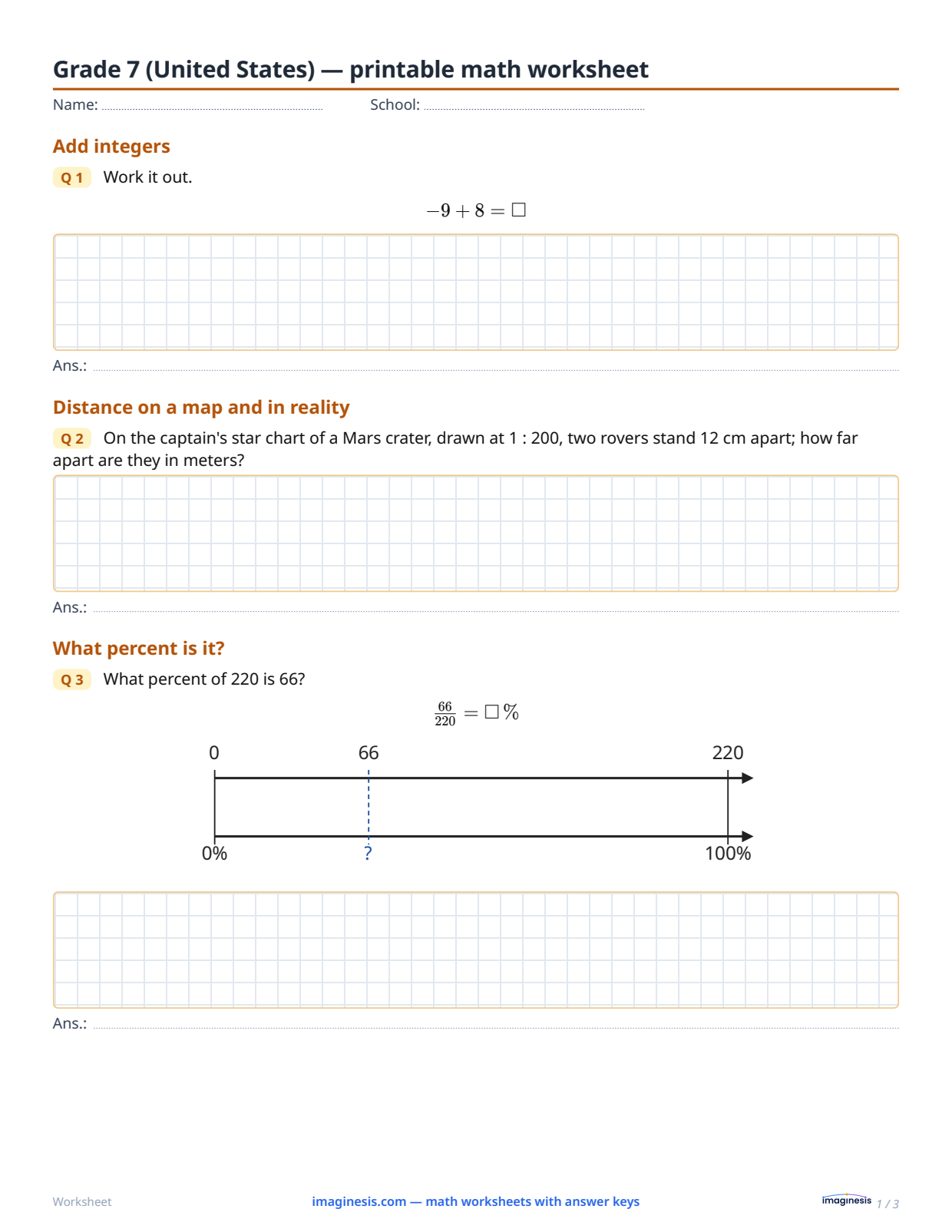 Grade 7 (United States) — printable math worksheet — Student sheet: printable math worksheet (Grade 7, United States)