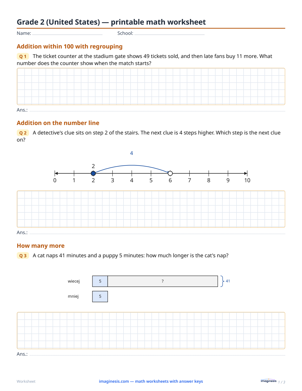 Grade 2 (United States) — printable math worksheet — Student sheet: printable math worksheet (Grade 2, United States)