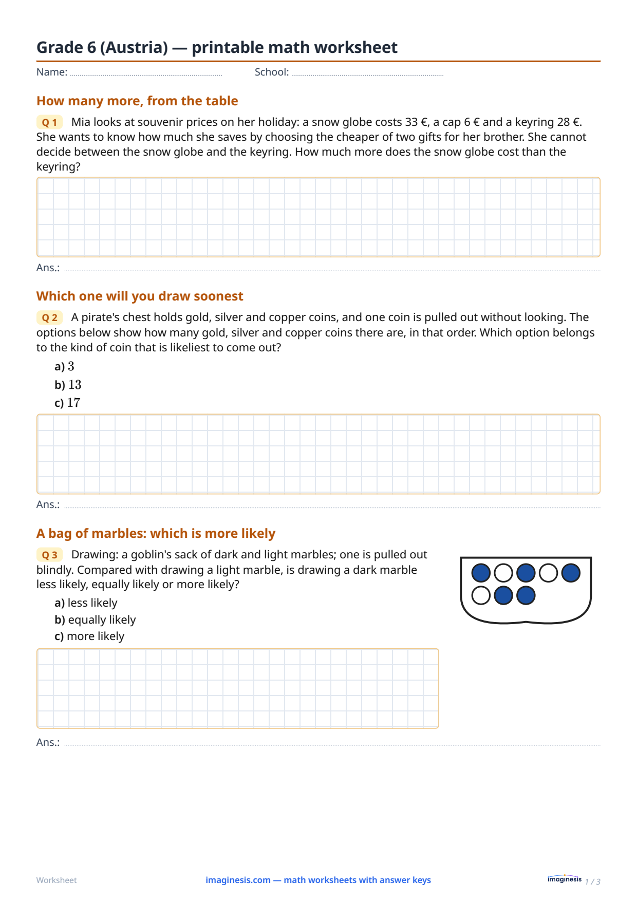 Grade 6 (Austria) — printable math worksheet — Student sheet: printable math worksheet (Grade 6, Austria)