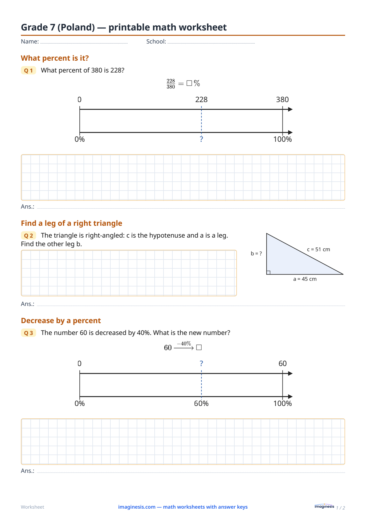 Grade 7 (Poland) — printable math worksheet — Student sheet: printable math worksheet (Grade 7, Poland)