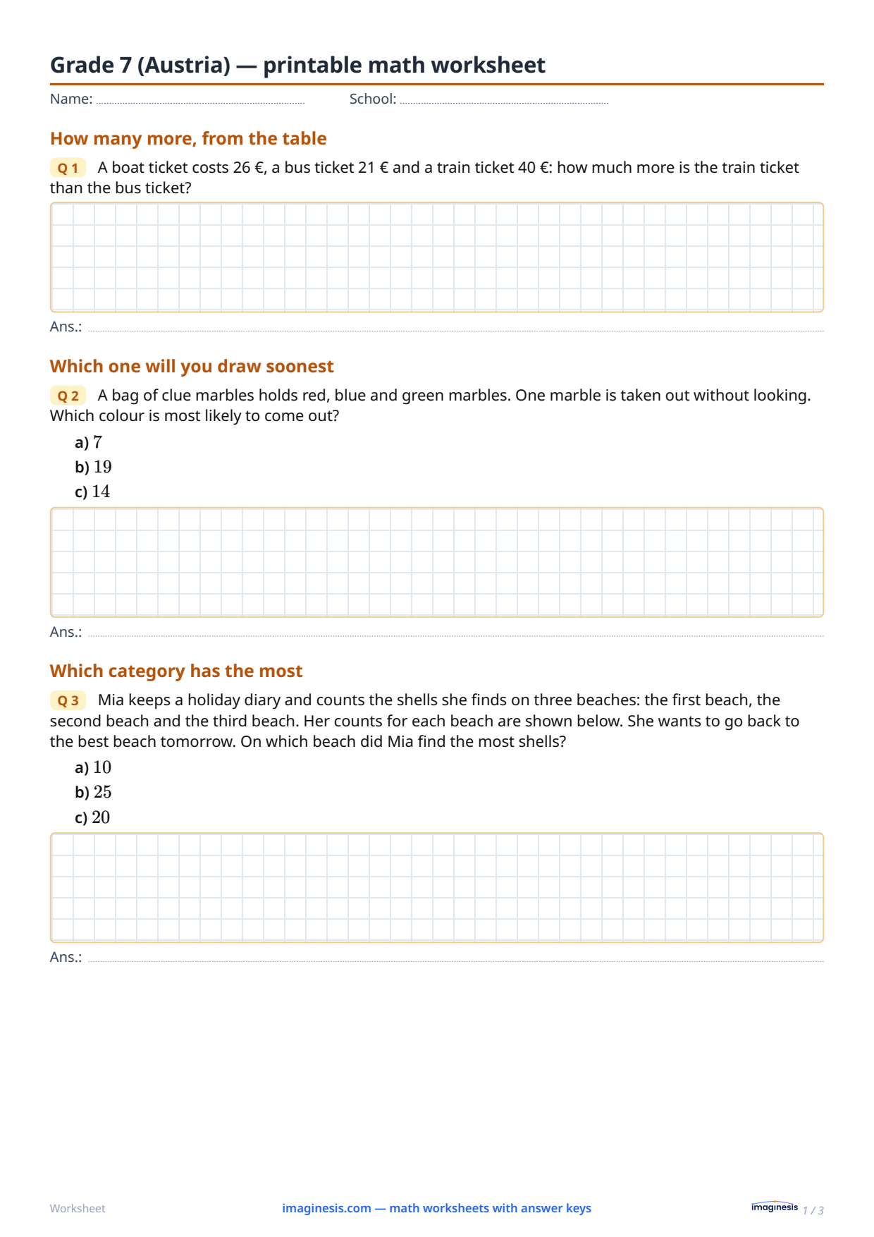 Grade 7 (Austria) — printable math worksheet — Student sheet: printable math worksheet (Grade 7, Austria)