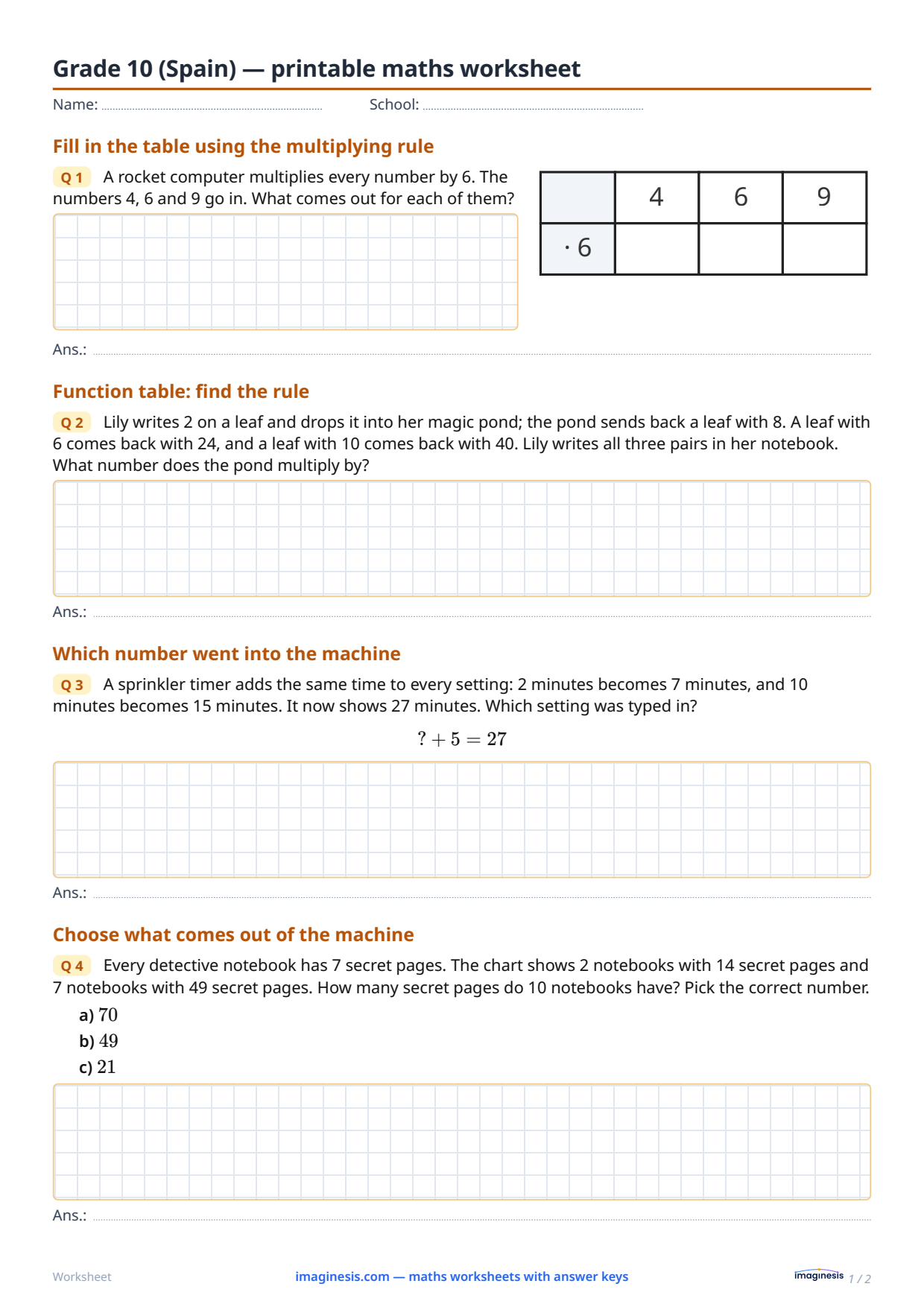Grade 10 (Spain) — printable math worksheet — Student sheet: printable math worksheet (Grade 10, Spain)