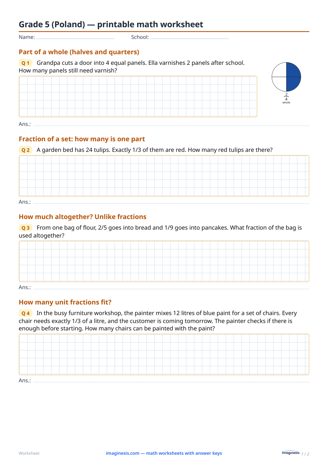 Grade 5 (Poland) — printable math worksheet — Student sheet: printable math worksheet (Grade 5, Poland)