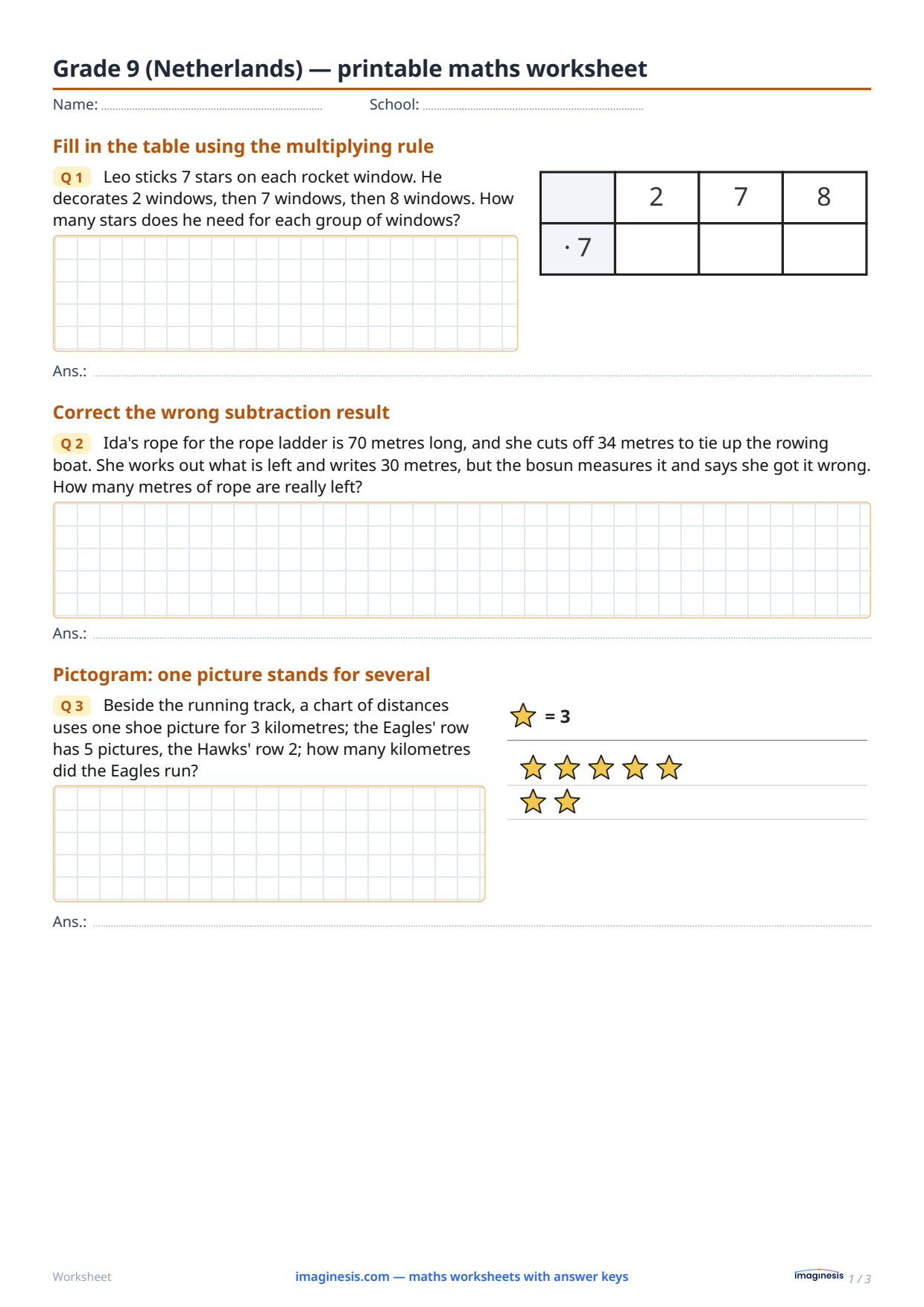 Grade 9 (Netherlands) — printable math worksheet — Student sheet: printable math worksheet (Grade 9, Netherlands)