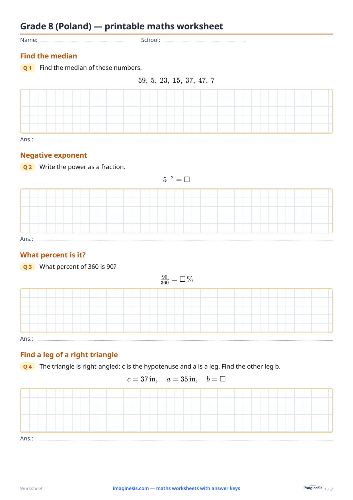 Grade 8 (Poland) — printable maths worksheet — Student sheet: printable maths worksheet (Grade 8, Poland)