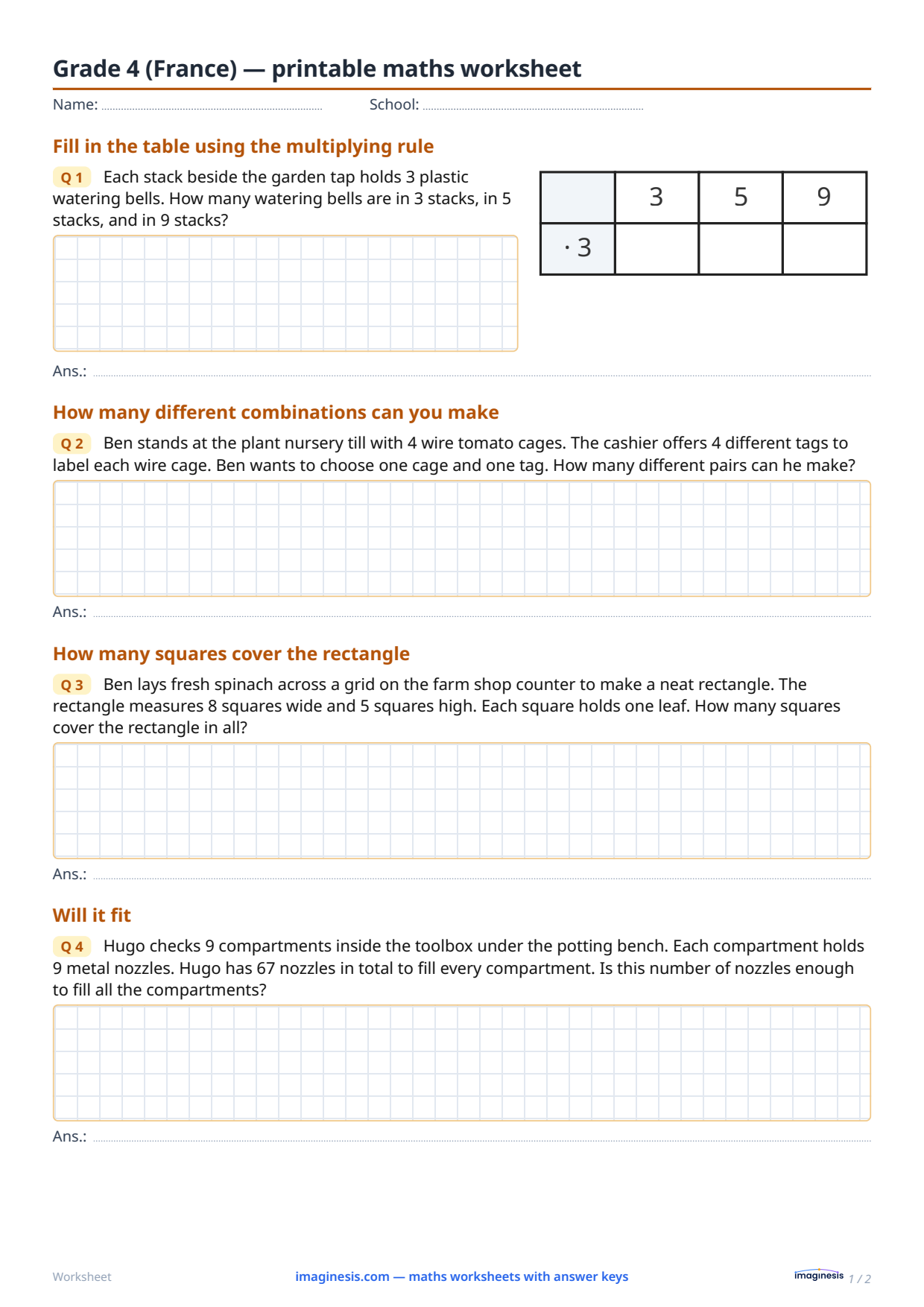 Grade 4 (France) — printable maths worksheet — Student sheet: printable maths worksheet (Grade 4, France)