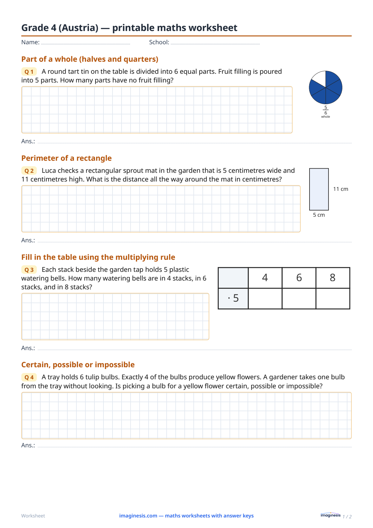 Grade 4 (Austria) — printable maths worksheet — Student sheet: printable maths worksheet (Grade 4, Austria)