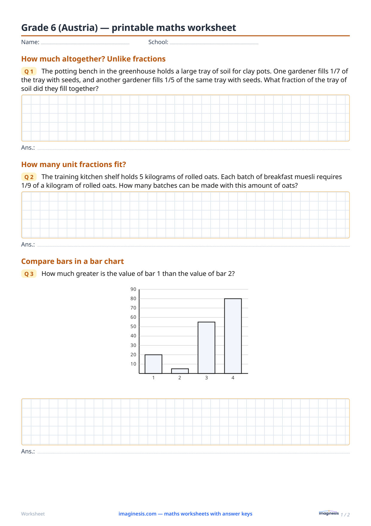 Grade 6 (Austria) — printable maths worksheet — Student sheet: printable maths worksheet (Grade 6, Austria)