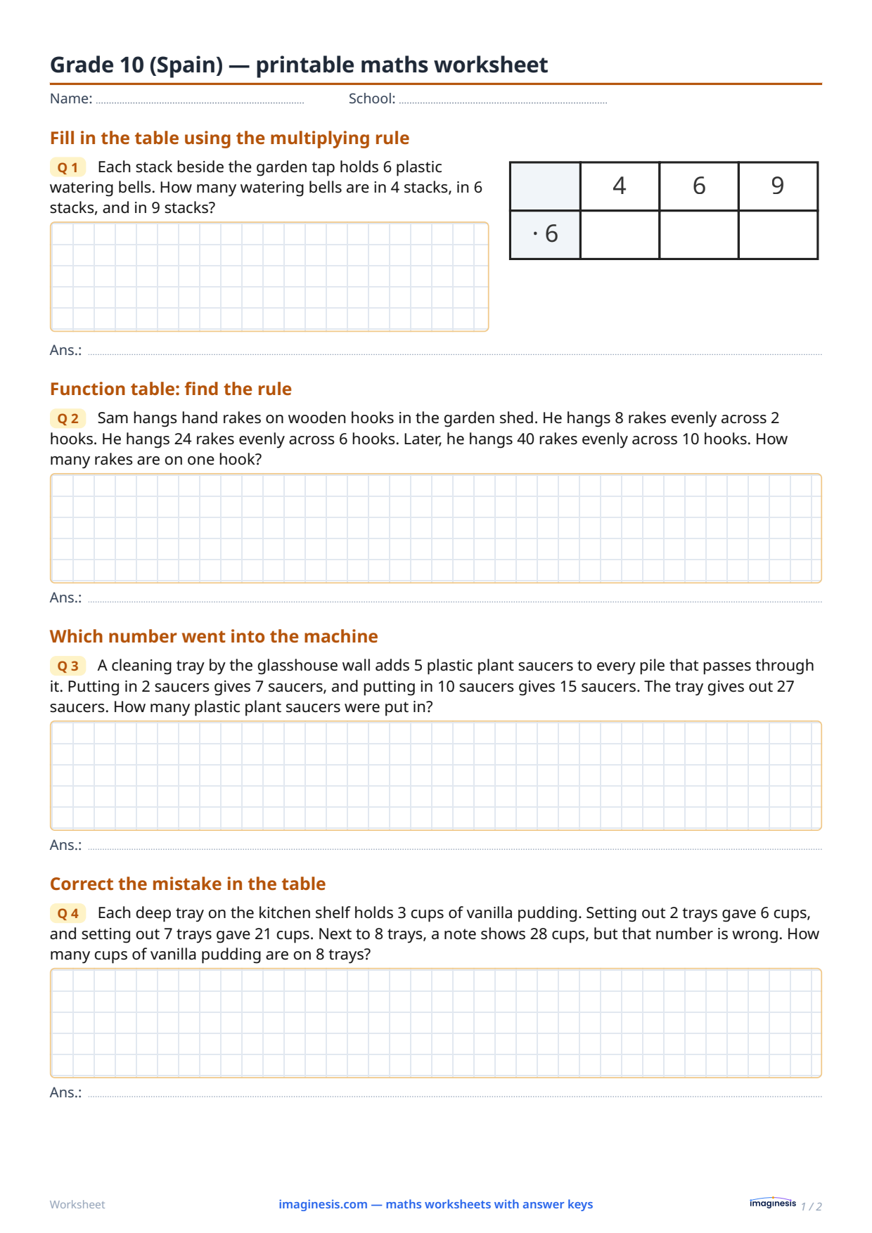 Grade 10 (Spain) — printable maths worksheet — Student sheet: printable maths worksheet (Grade 10, Spain)