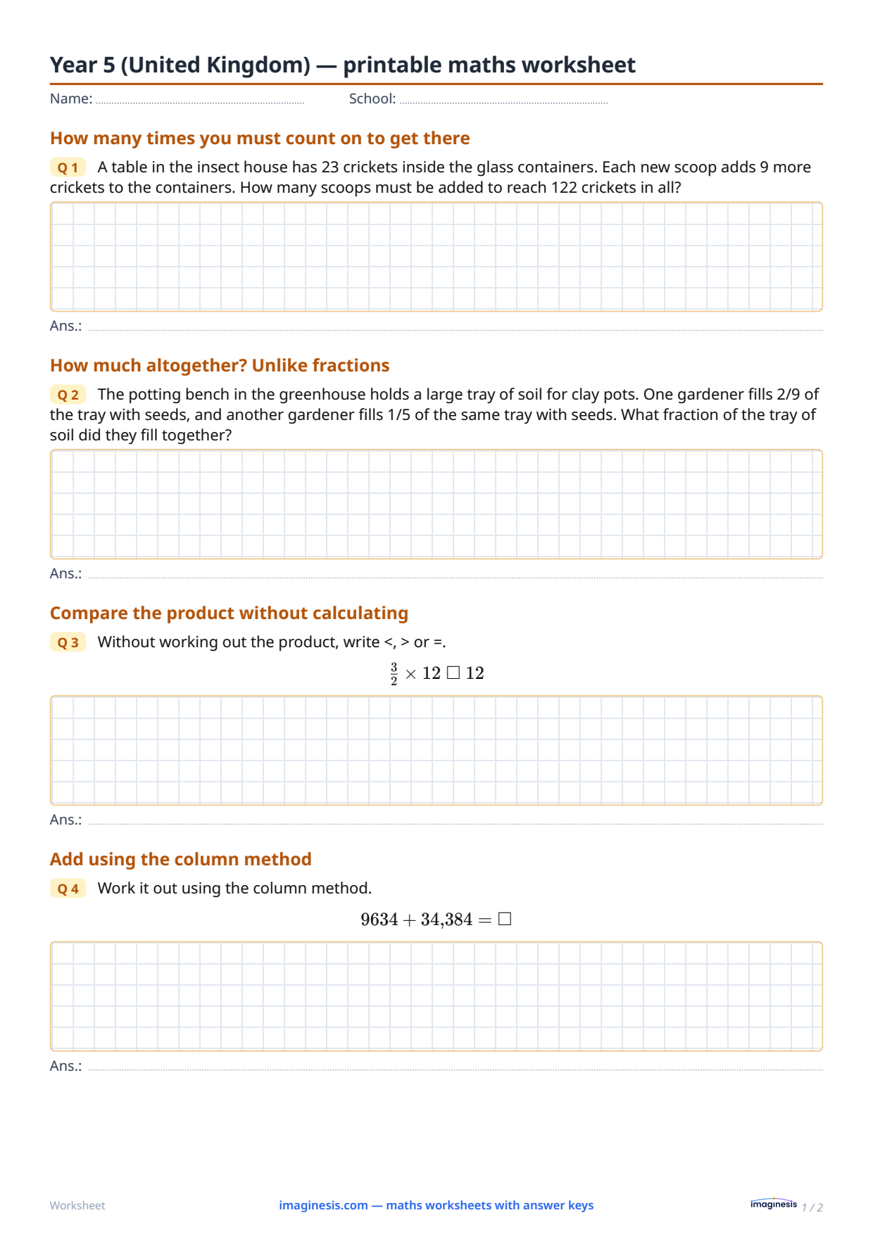 Year 5 (United Kingdom) — printable maths worksheet — Student sheet: printable maths worksheet (Year 5, United Kingdom)