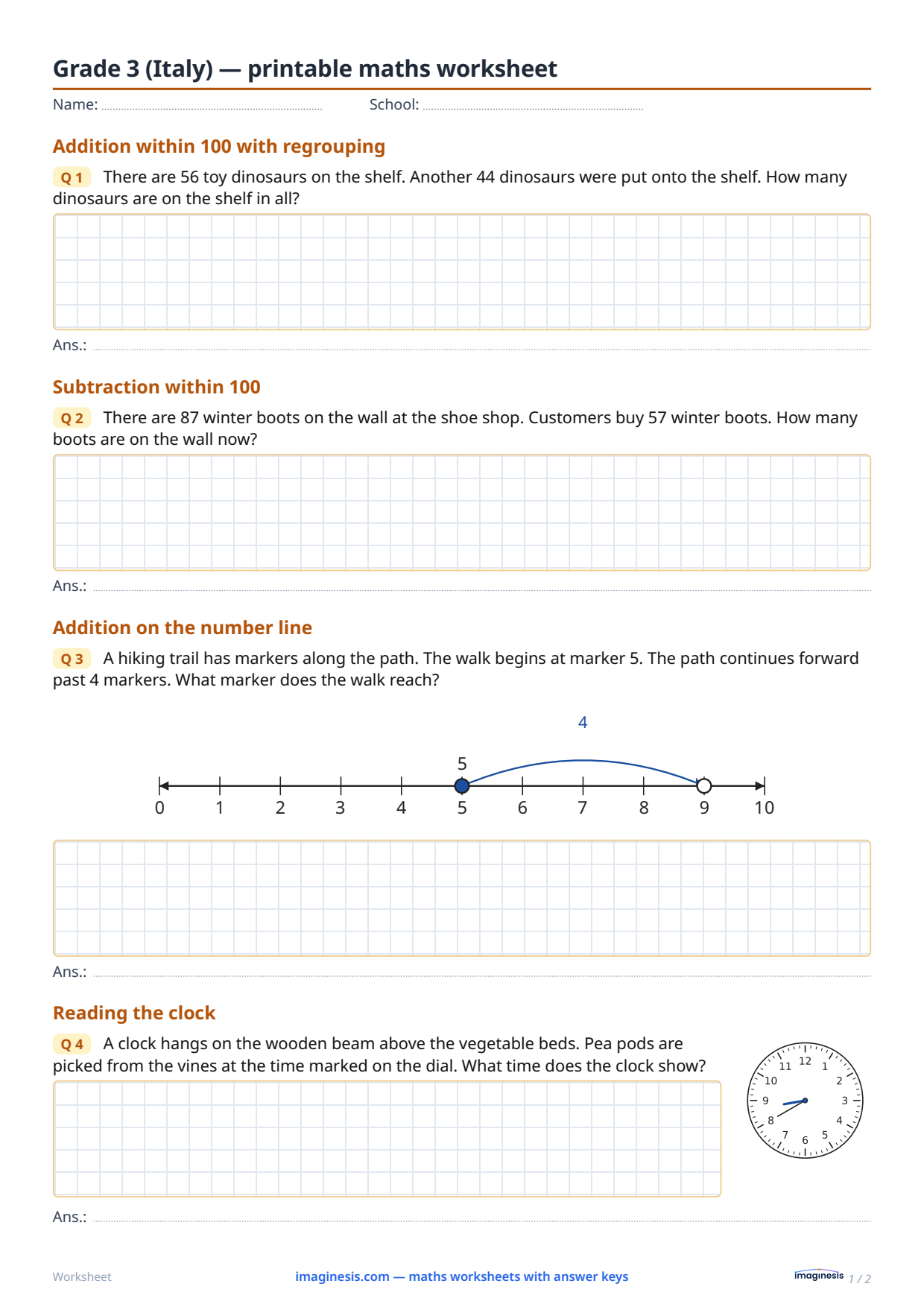 Grade 3 (Italy) — printable maths worksheet — Student sheet: printable maths worksheet (Grade 3, Italy)