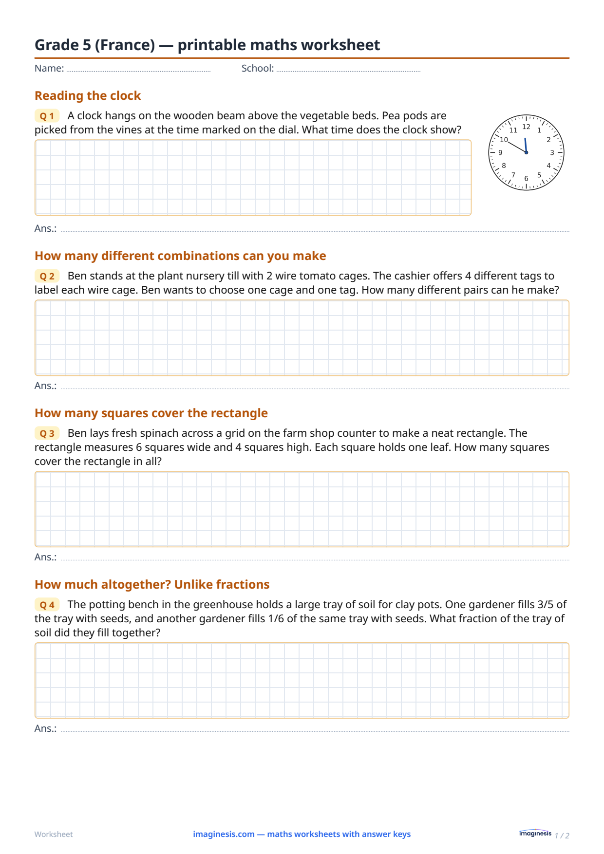 Grade 5 (France) — printable maths worksheet — Student sheet: printable maths worksheet (Grade 5, France)