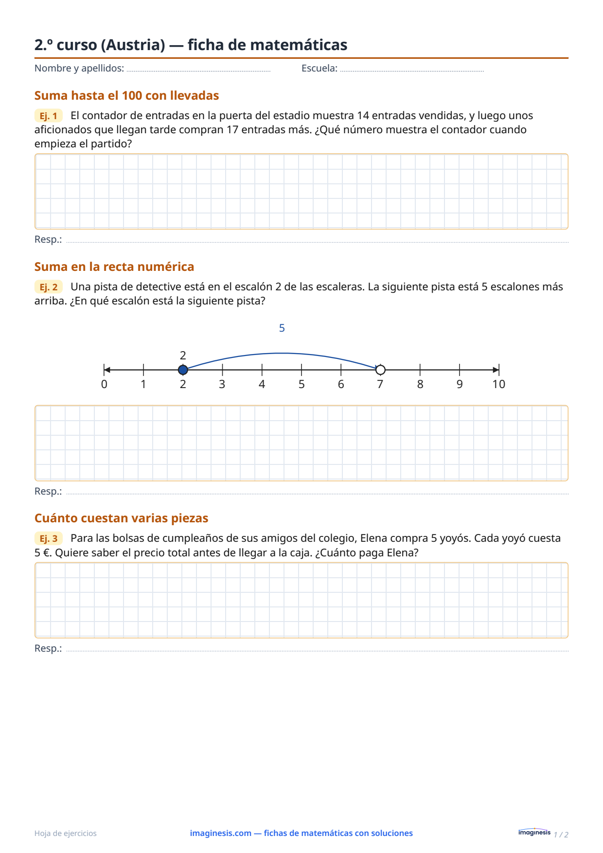 2.º curso (Austria) — ficha de matemáticas — Ficha del alumno: ficha de matemáticas para imprimir (2.º curso, Austria)
