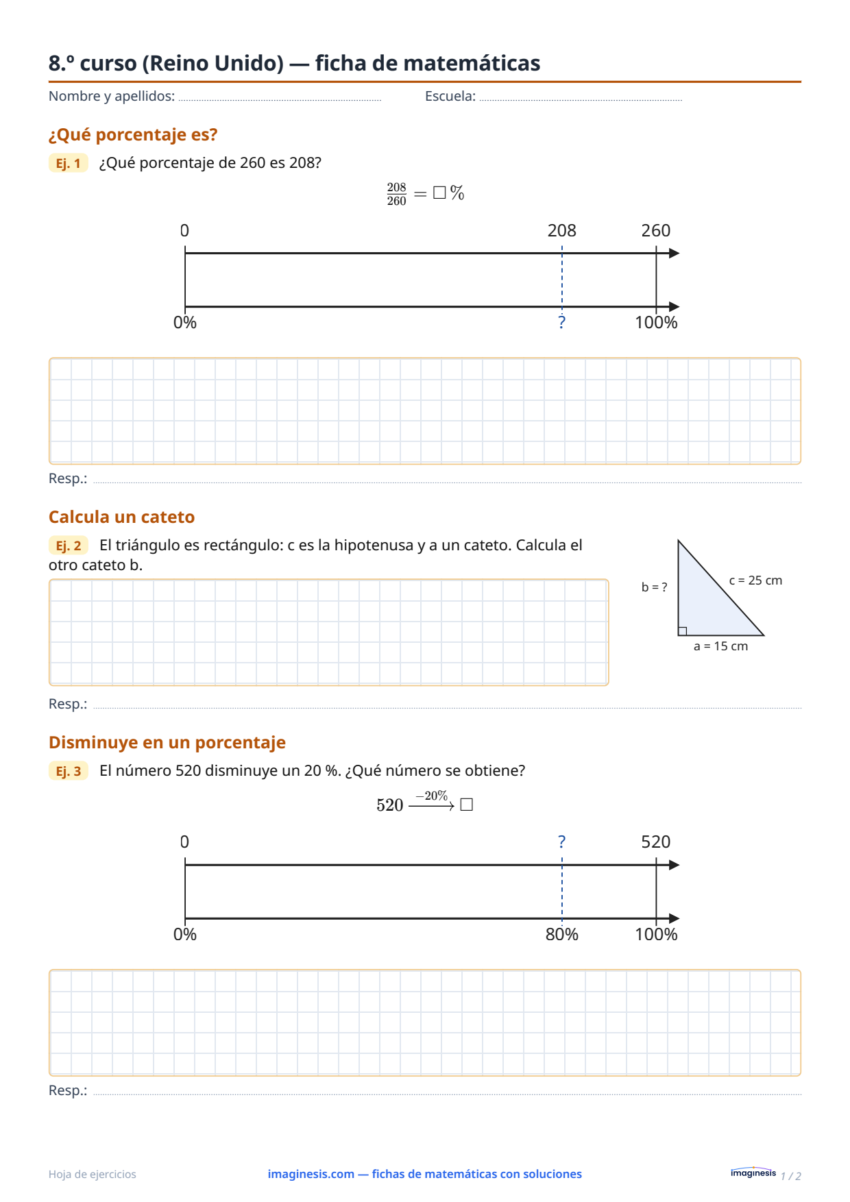 8.º curso (Reino Unido) — ficha de matemáticas — Ficha del alumno: ficha de matemáticas para imprimir (8.º curso, Reino Unido)