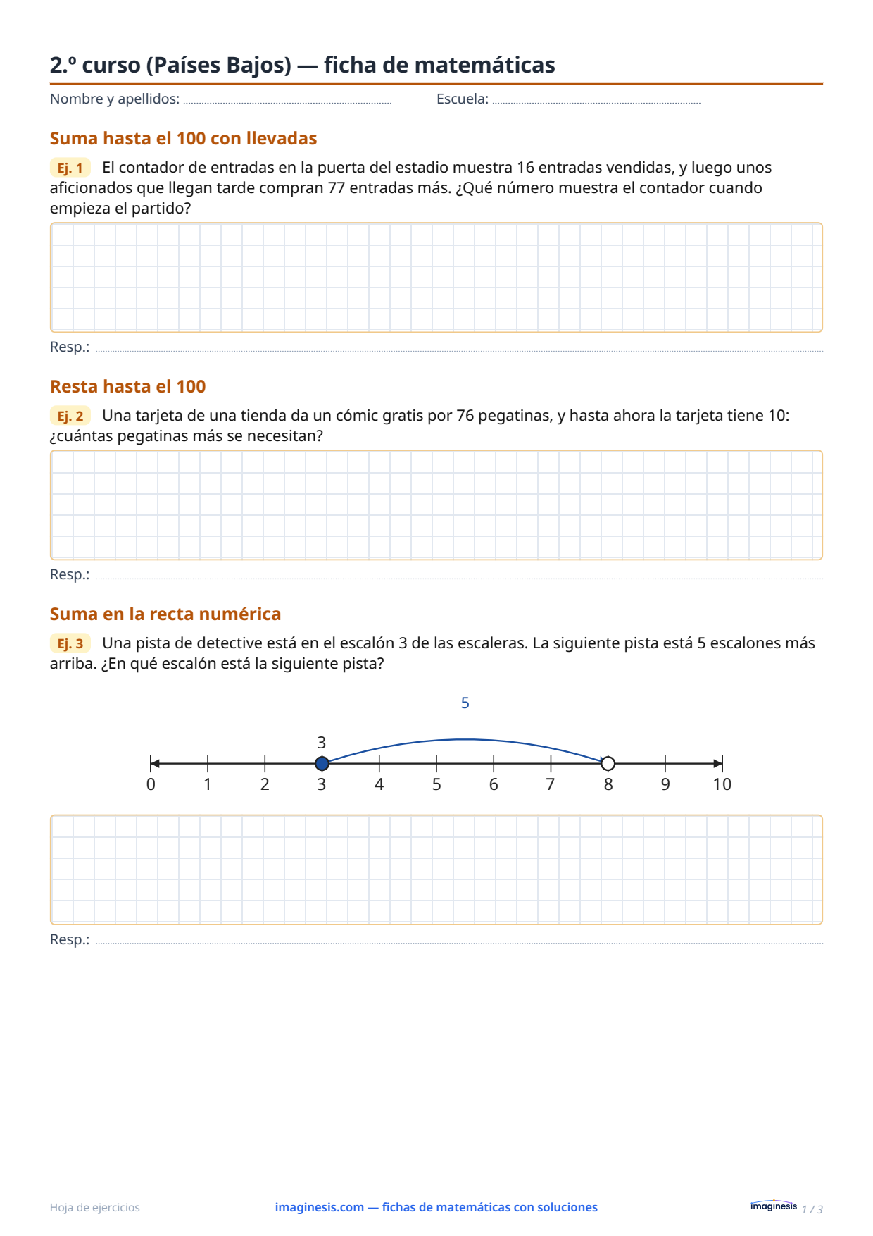2.º curso (Países Bajos) — ficha de matemáticas — Ficha del alumno: ficha de matemáticas para imprimir (2.º curso, Países Bajos)