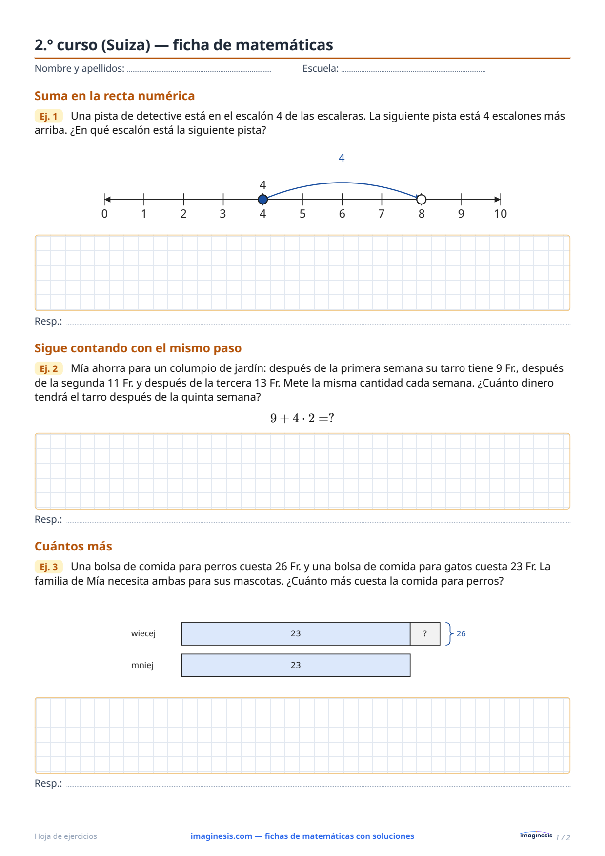 2.º curso (Suiza) — ficha de matemáticas — Ficha del alumno: ficha de matemáticas para imprimir (2.º curso, Suiza)