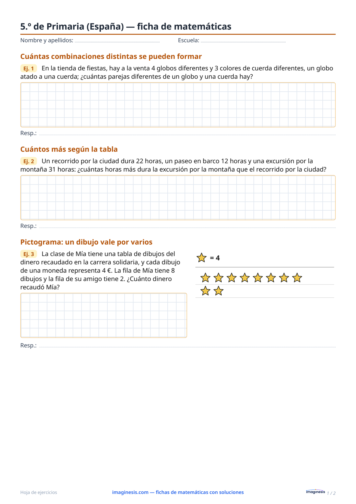 5.º de Primaria (España) — ficha de matemáticas — Ficha del alumno: ficha de matemáticas para imprimir (5.º de Primaria, España)