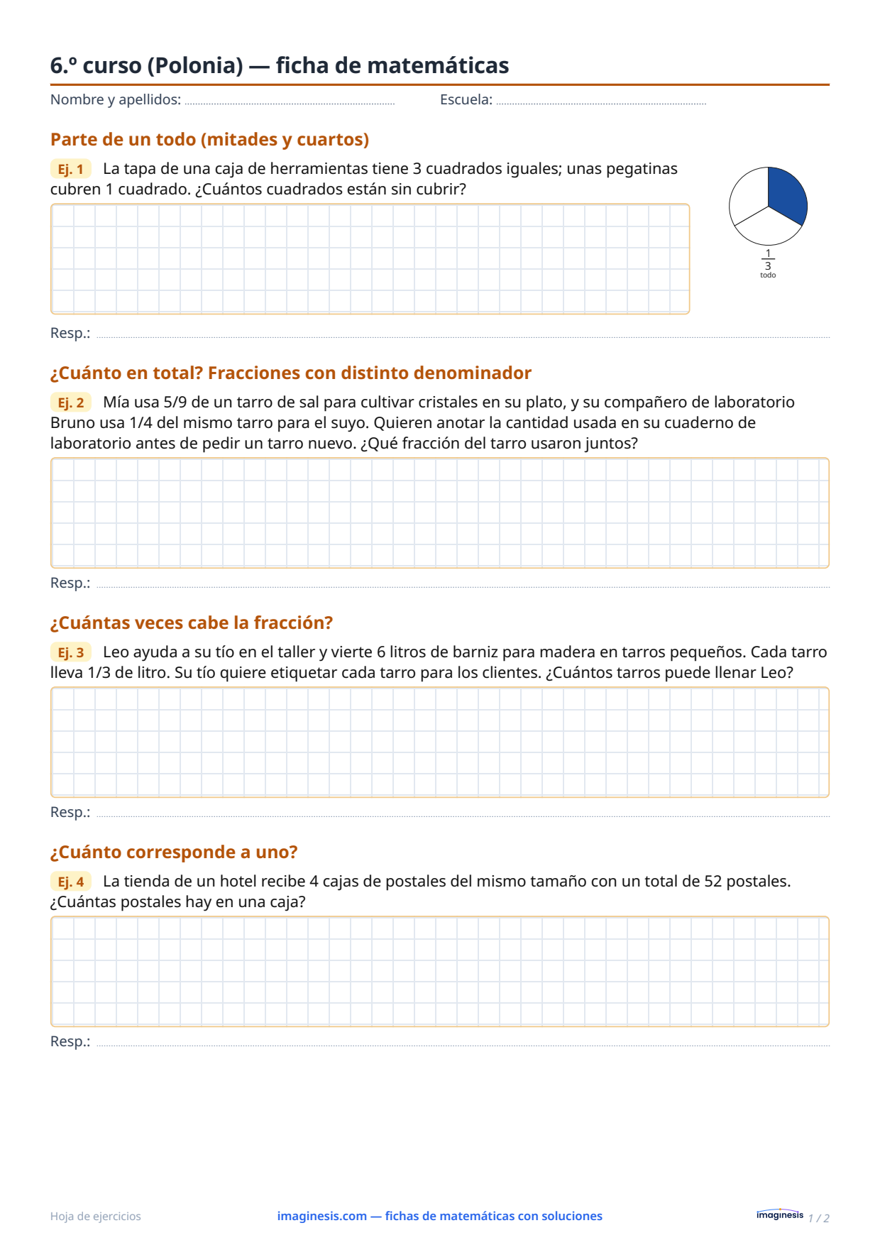 6.º curso (Polonia) — ficha de matemáticas — Ficha del alumno: ficha de matemáticas para imprimir (6.º curso, Polonia)