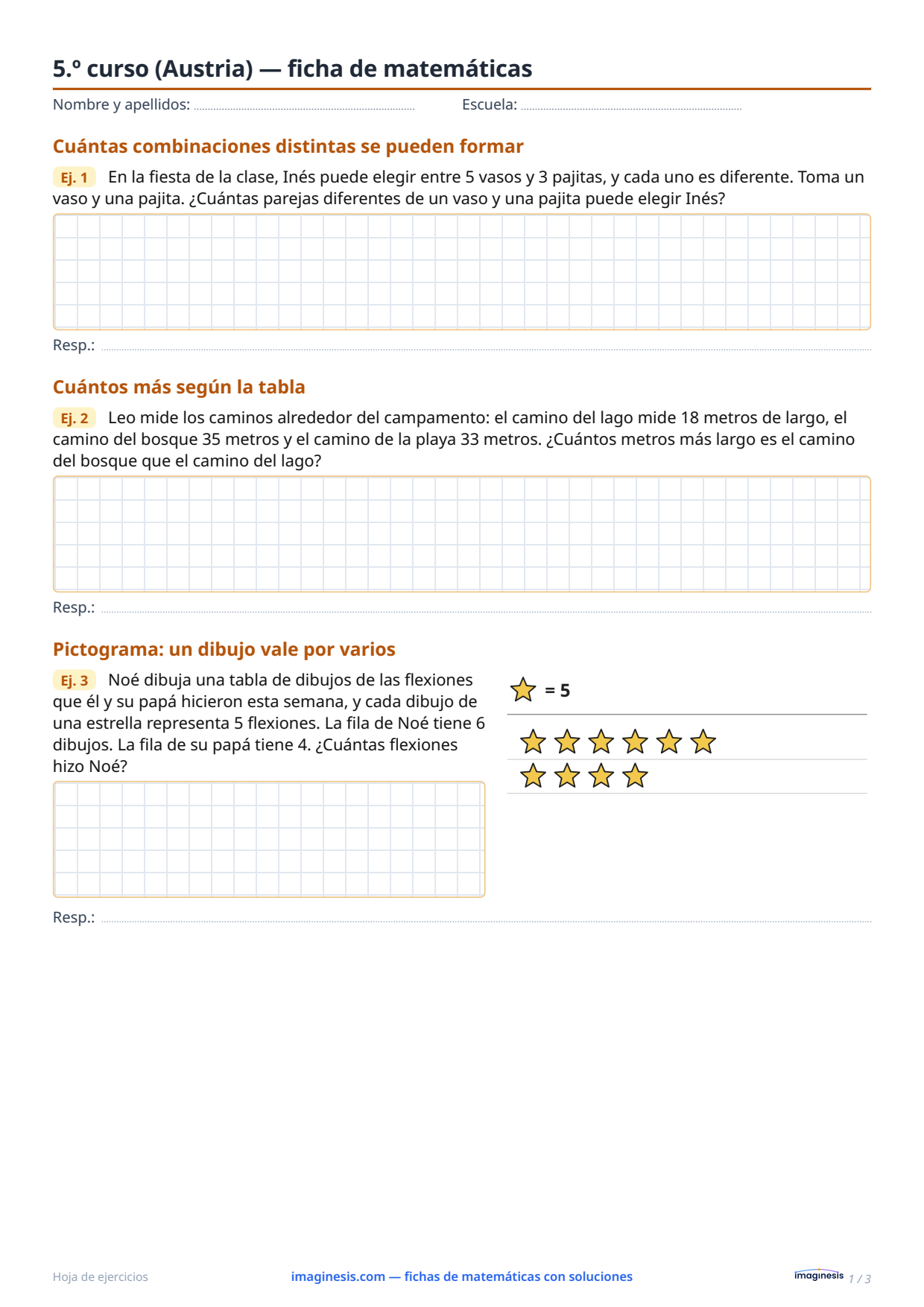 5.º curso (Austria) — ficha de matemáticas — Ficha del alumno: ficha de matemáticas para imprimir (5.º curso, Austria)