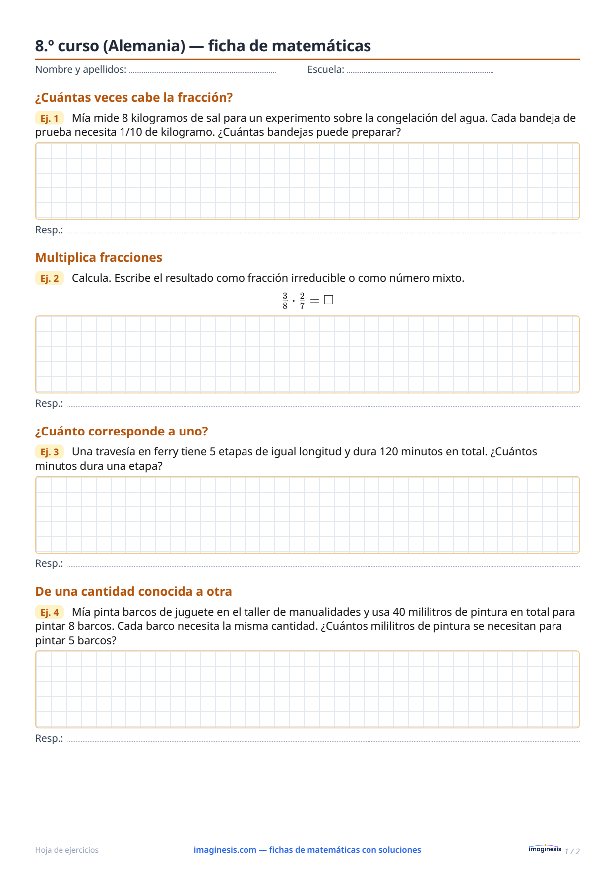 8.º curso (Alemania) — ficha de matemáticas — Ficha del alumno: ficha de matemáticas para imprimir (8.º curso, Alemania)