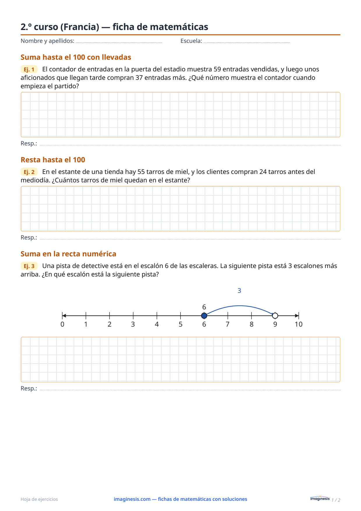 2.º curso (Francia) — ficha de matemáticas — Ficha del alumno: ficha de matemáticas para imprimir (2.º curso, Francia)