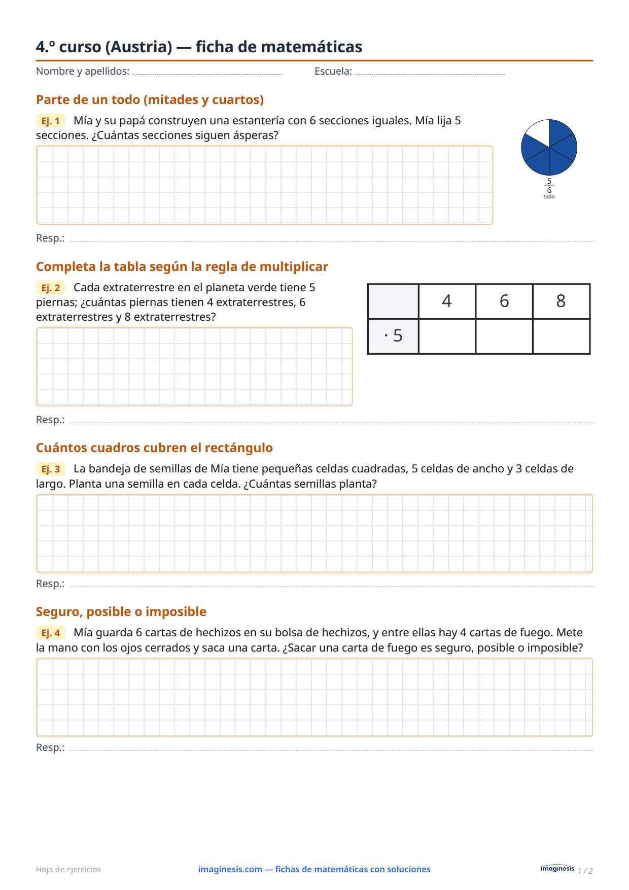 4.º curso (Austria) — ficha de matemáticas — Ficha del alumno: ficha de matemáticas para imprimir (4.º curso, Austria)