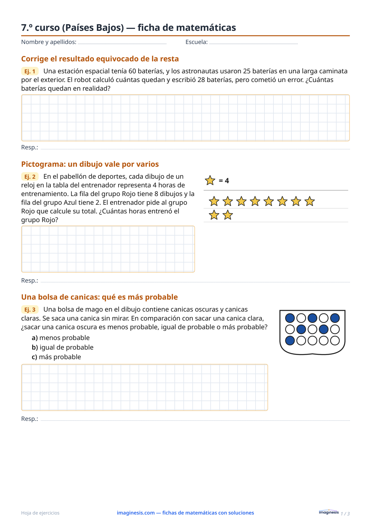 7.º curso (Países Bajos) — ficha de matemáticas — Ficha del alumno: ficha de matemáticas para imprimir (7.º curso, Países Bajos)