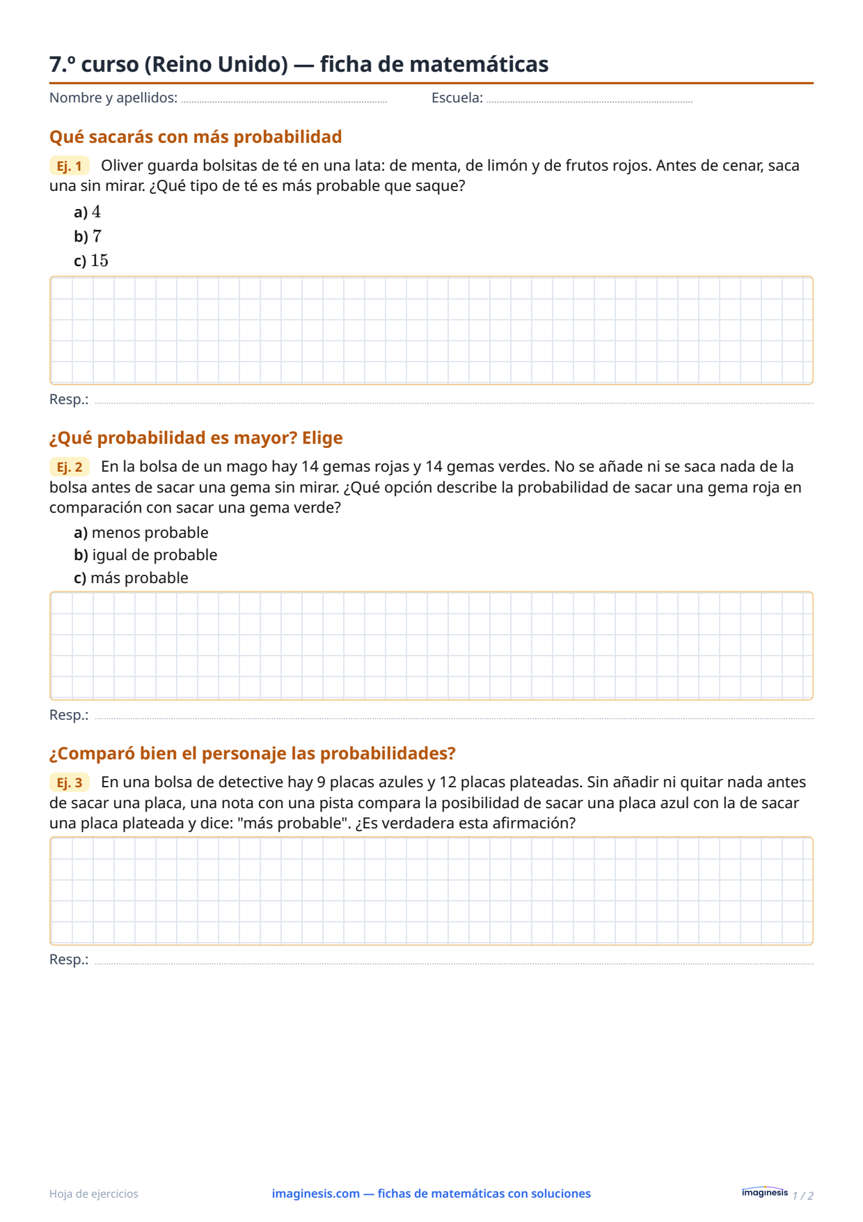 7.º curso (Reino Unido) — ficha de matemáticas — Ficha del alumno: ficha de matemáticas para imprimir (7.º curso, Reino Unido)