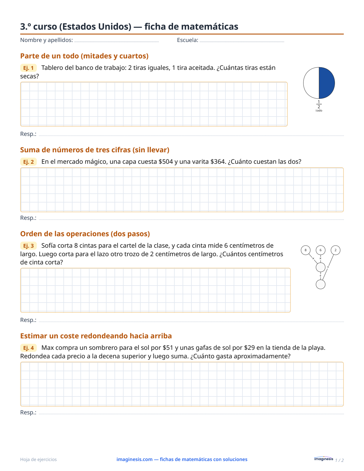 3.º curso (Estados Unidos) — ficha de matemáticas — Ficha del alumno: ficha de matemáticas para imprimir (3.º curso, Estados Unidos)
