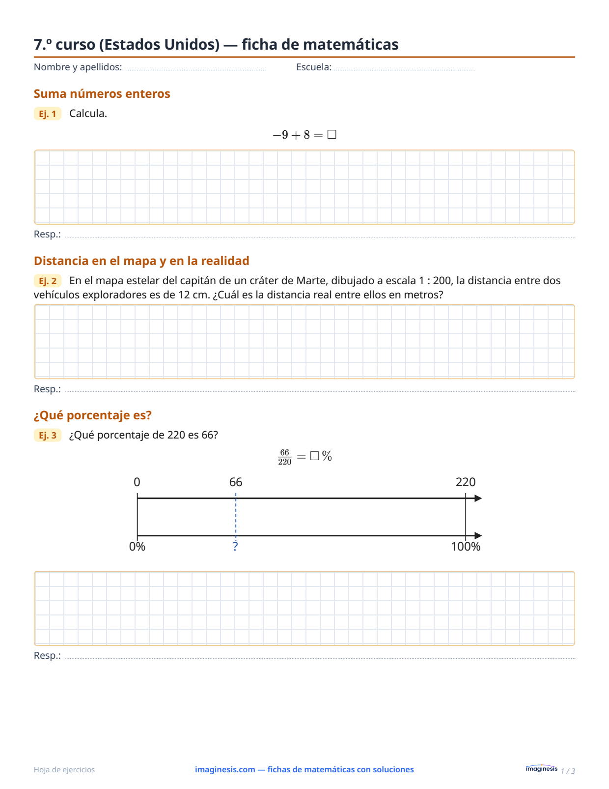 7.º curso (Estados Unidos) — ficha de matemáticas — Ficha del alumno: ficha de matemáticas para imprimir (7.º curso, Estados Unidos)