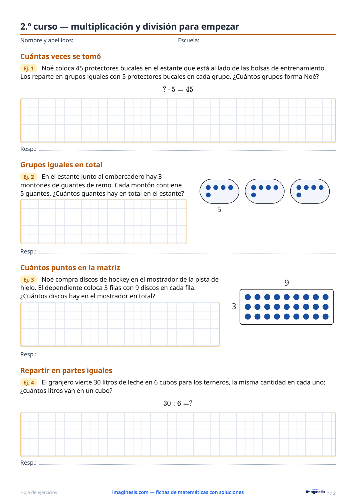 2.º curso — multiplicación y división para empezar — Ficha del alumno: ficha de matemáticas para imprimir (2.º curso, Polonia)