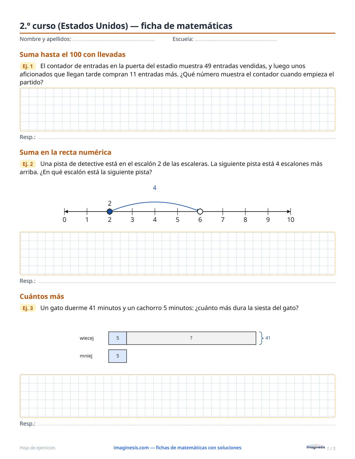 2.º curso (Estados Unidos) — ficha de matemáticas — Ficha del alumno: ficha de matemáticas para imprimir (2.º curso, Estados Unidos)