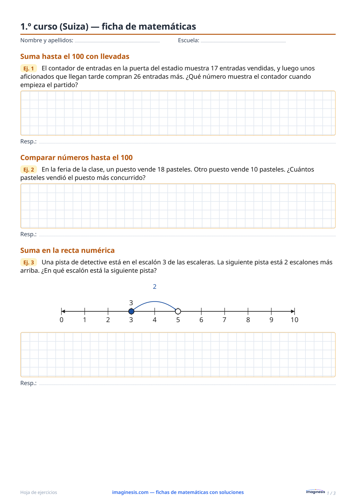 1.º curso (Suiza) — ficha de matemáticas — Ficha del alumno: ficha de matemáticas para imprimir (1.º curso, Suiza)