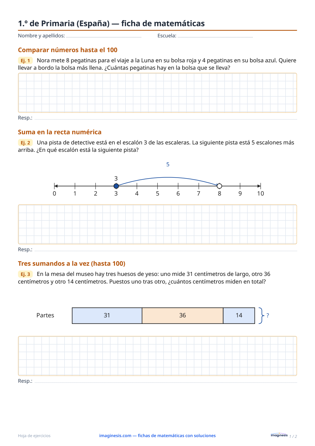 1.º de Primaria (España) — ficha de matemáticas — Ficha del alumno: ficha de matemáticas para imprimir (1.º de Primaria, España)