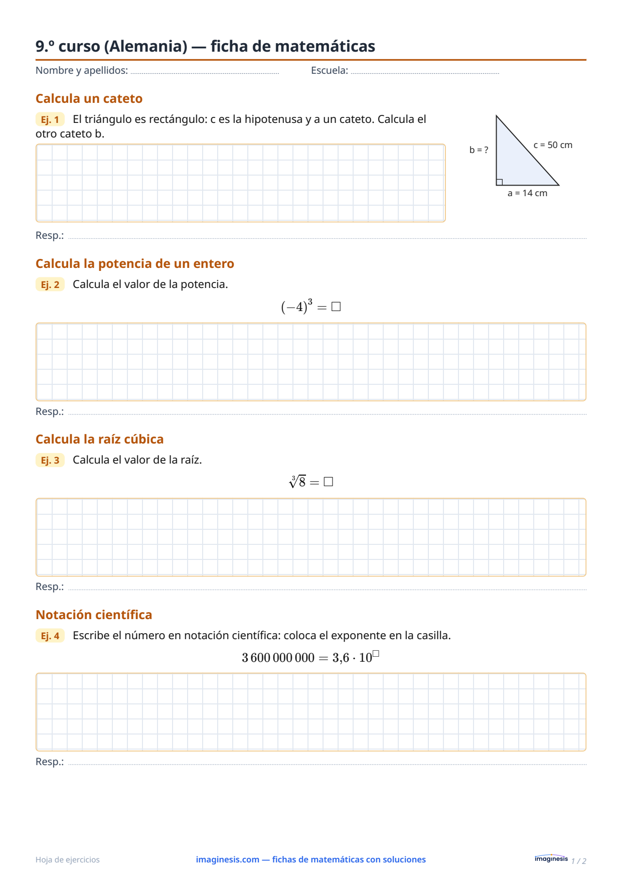 9.º curso (Alemania) — ficha de matemáticas — Ficha del alumno: ficha de matemáticas para imprimir (9.º curso, Alemania)