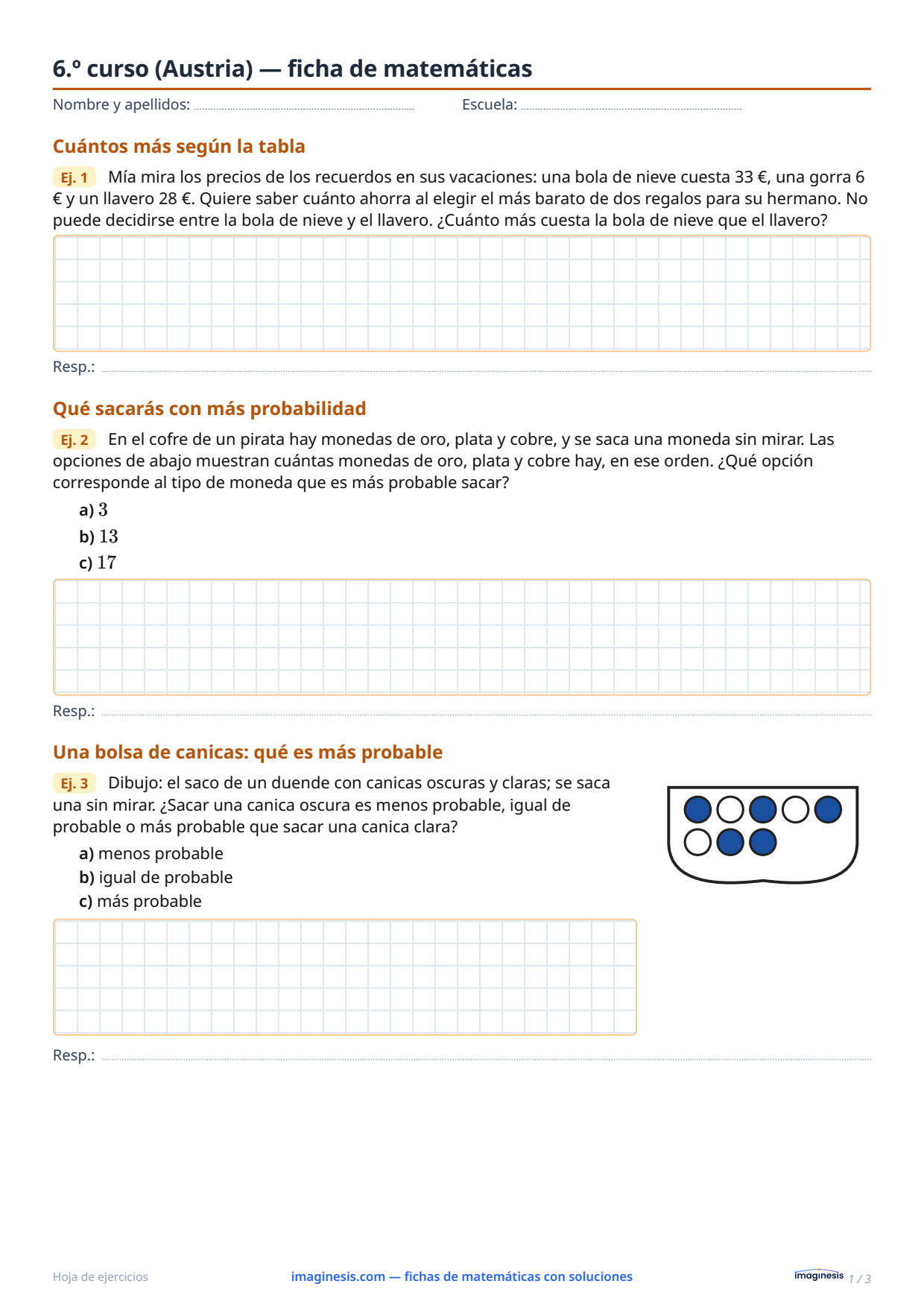 6.º curso (Austria) — ficha de matemáticas — Ficha del alumno: ficha de matemáticas para imprimir (6.º curso, Austria)