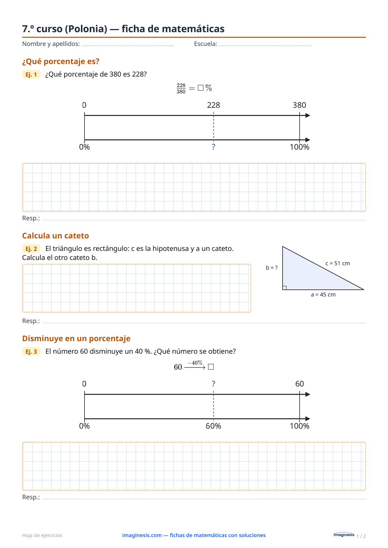 7.º curso (Polonia) — ficha de matemáticas — Ficha del alumno: ficha de matemáticas para imprimir (7.º curso, Polonia)